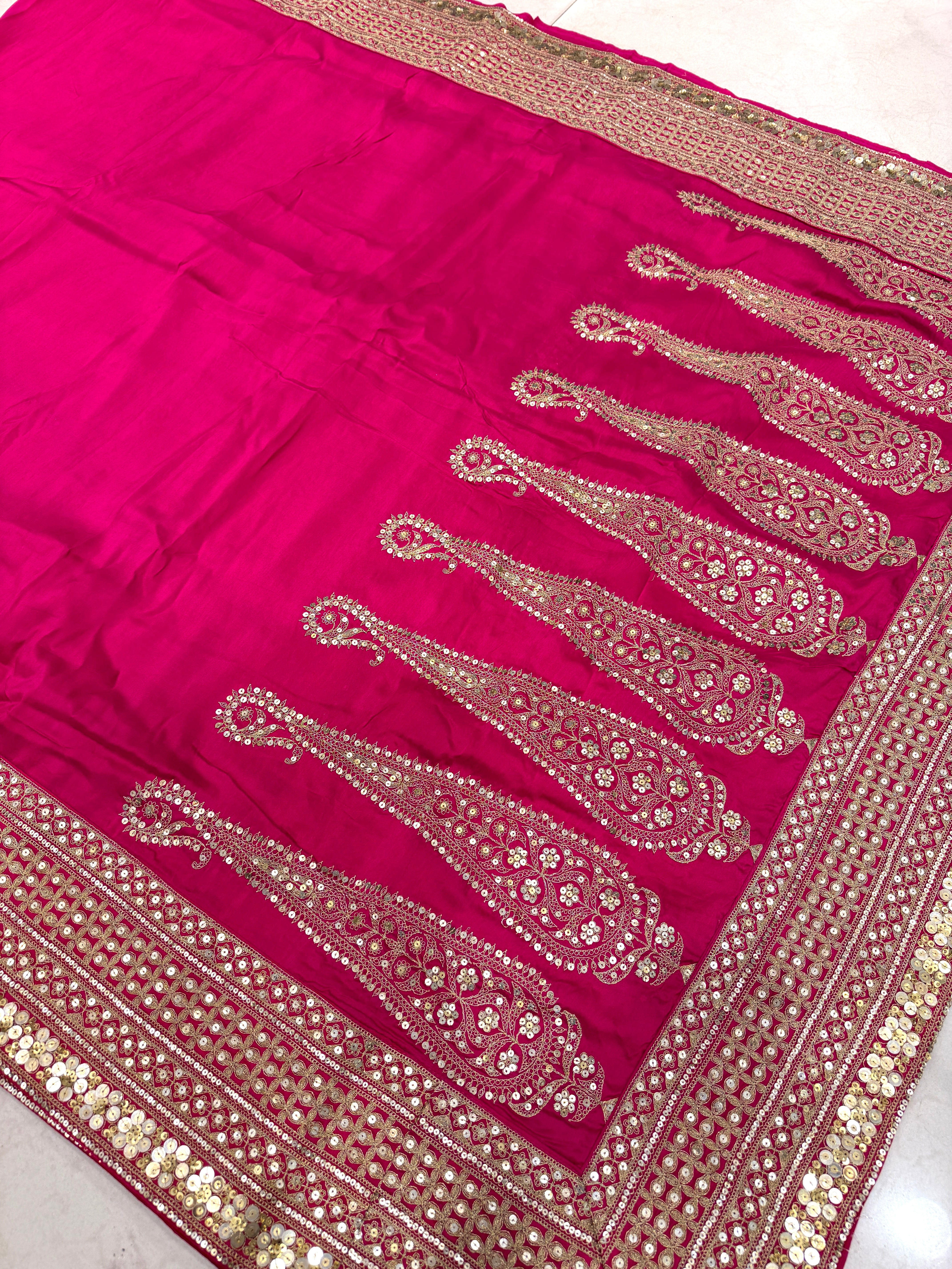Rani Sabyasachi Inspired Marodi Embroidery Pure Silk Saree Keri Pallu Saree