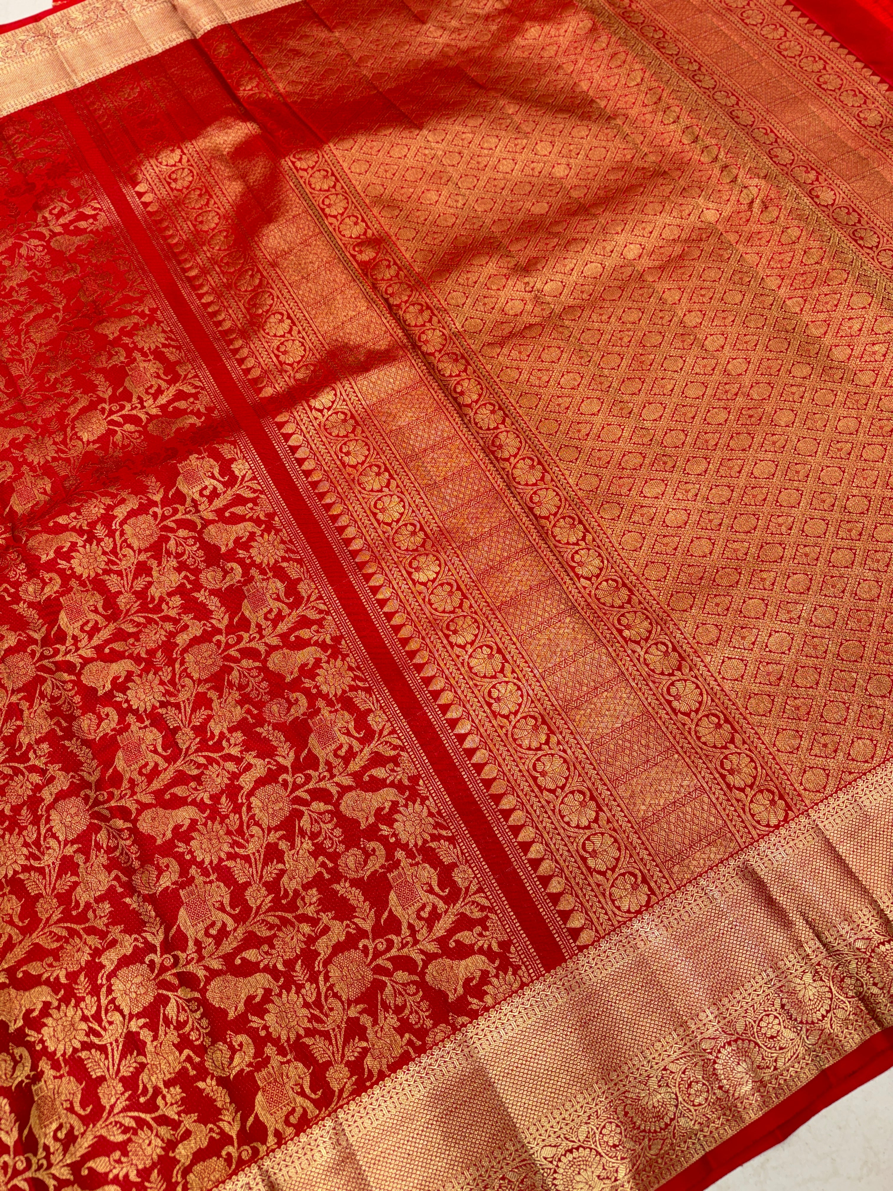 Red Shikargah Pure Silk Handloom Kanjivaram Saree