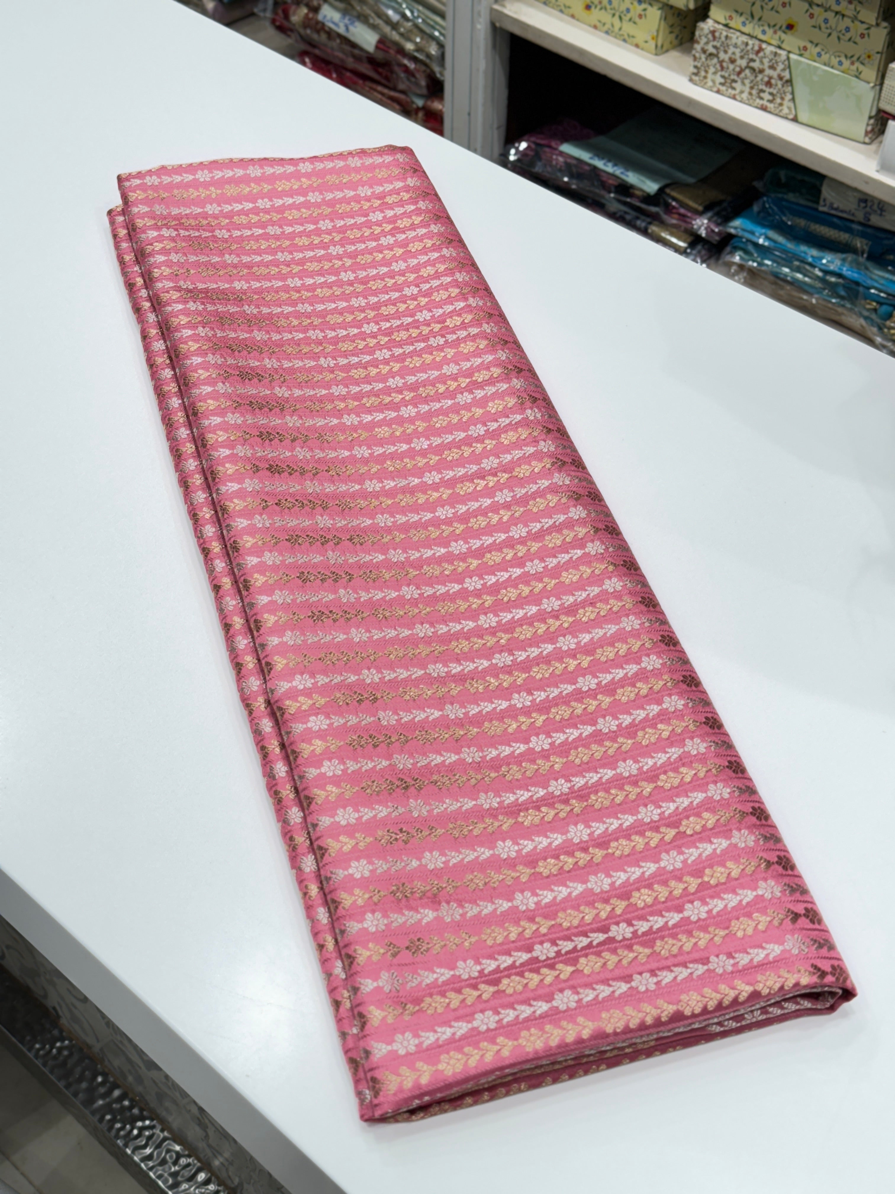 Pink Banarasi Line Weave Saree