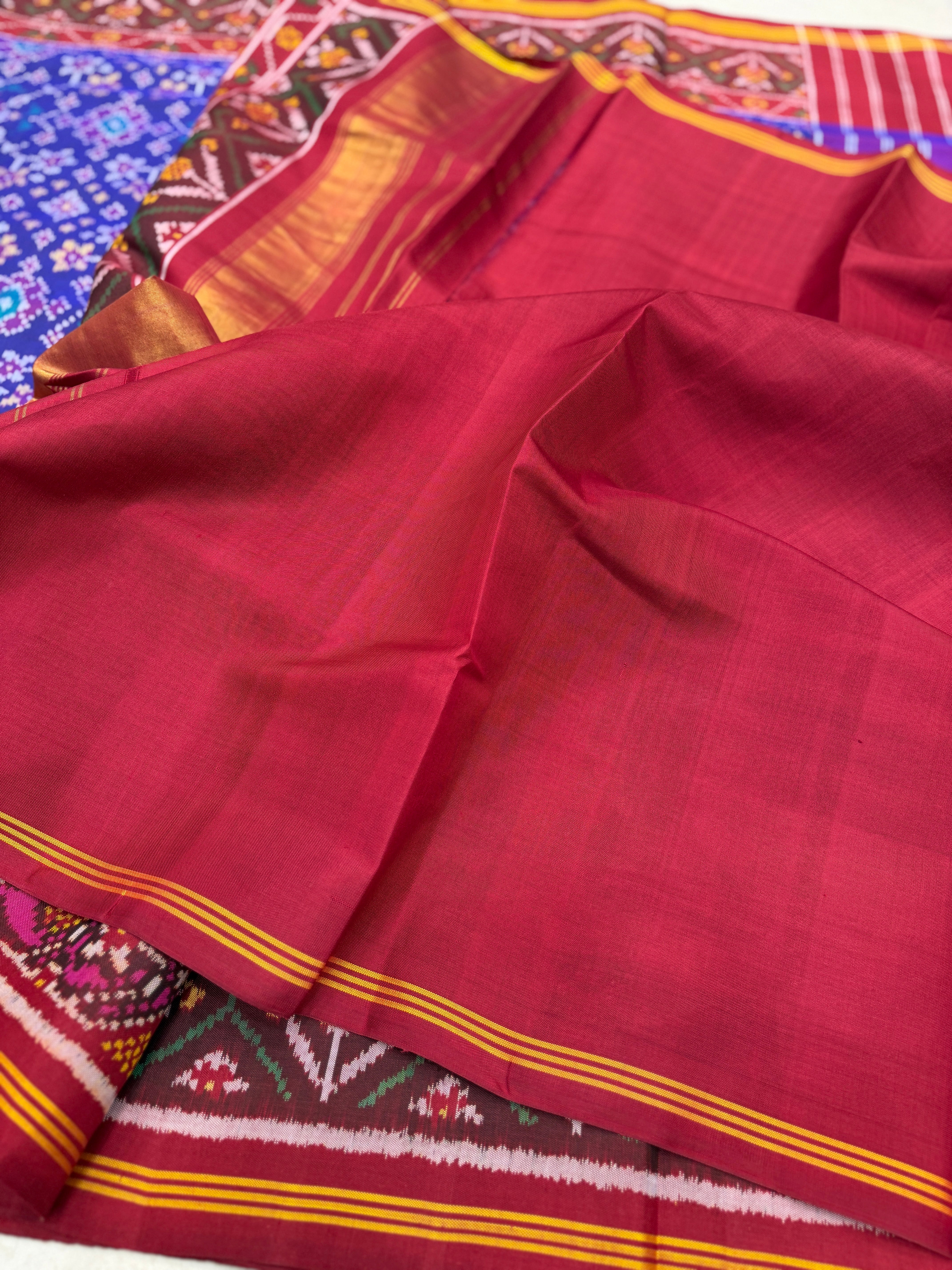 Violet Red Navratna Pure Silk Handloom Patan Patola