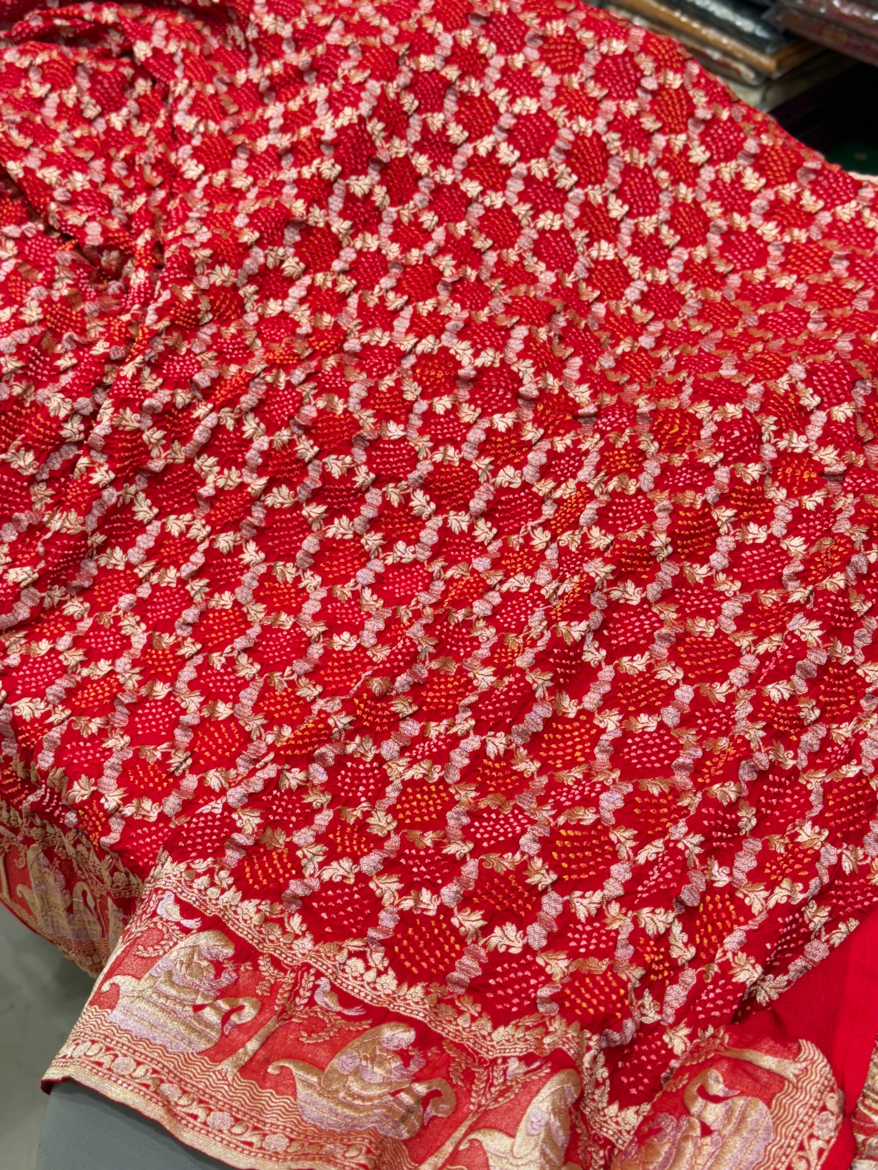 Red Sona Roopa Handmade Bandhej Saree