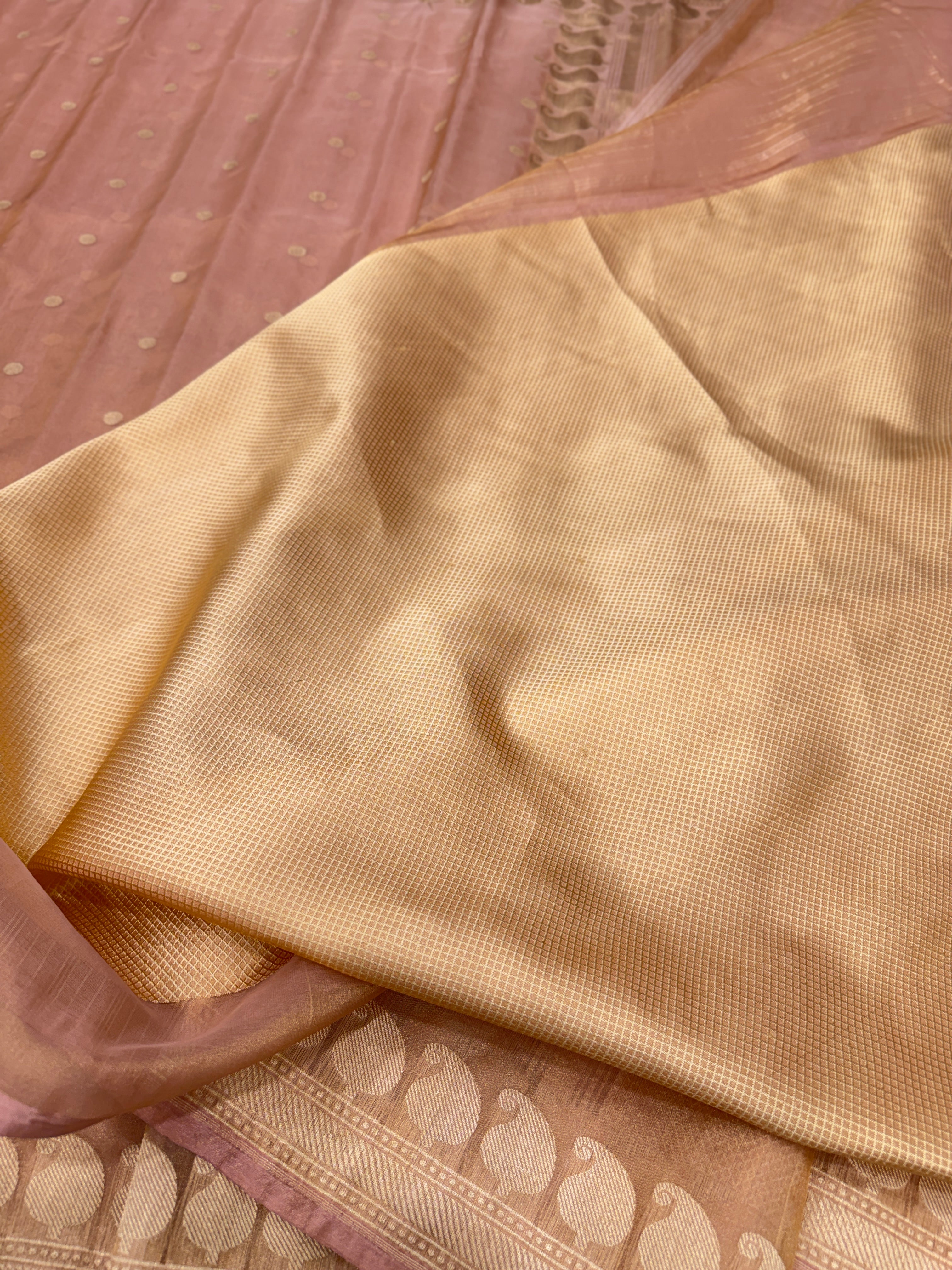 Light Pink Tissue Banarasi Kadwa Buttis Handloom Saree