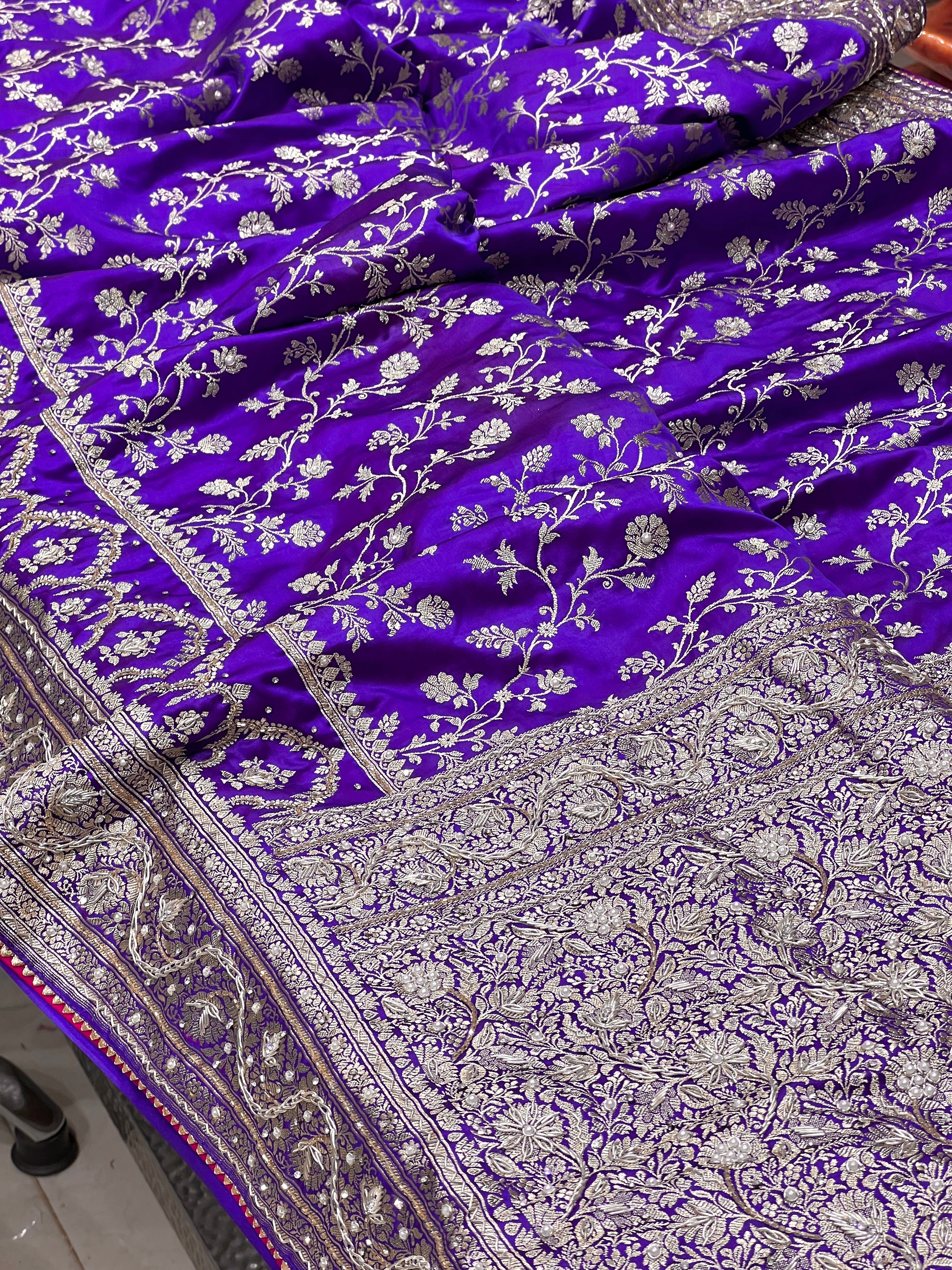 Purple Banarasi Chain Hand Embroidery Saree