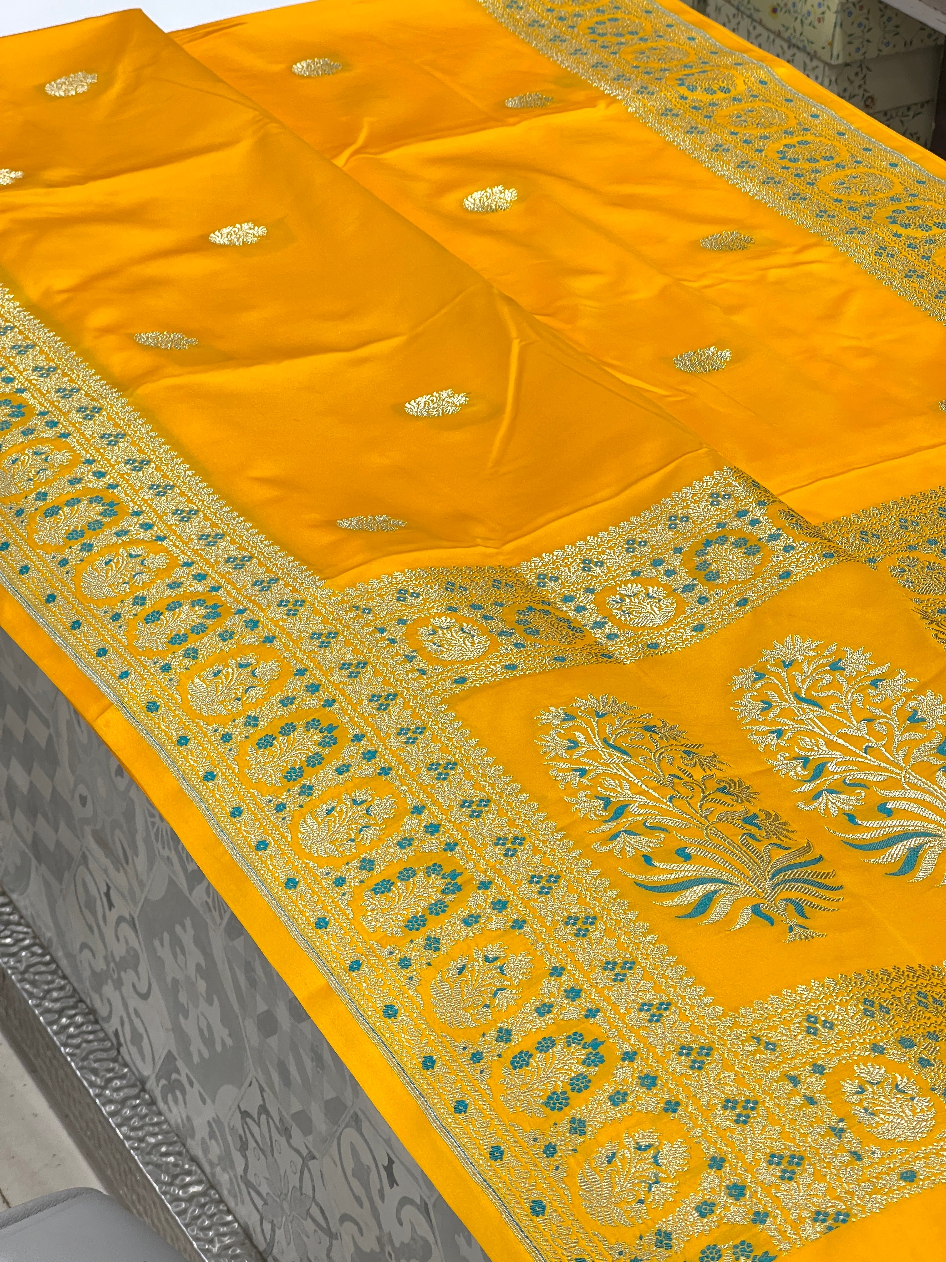 Bright Yellow Banarasi Butta Saree