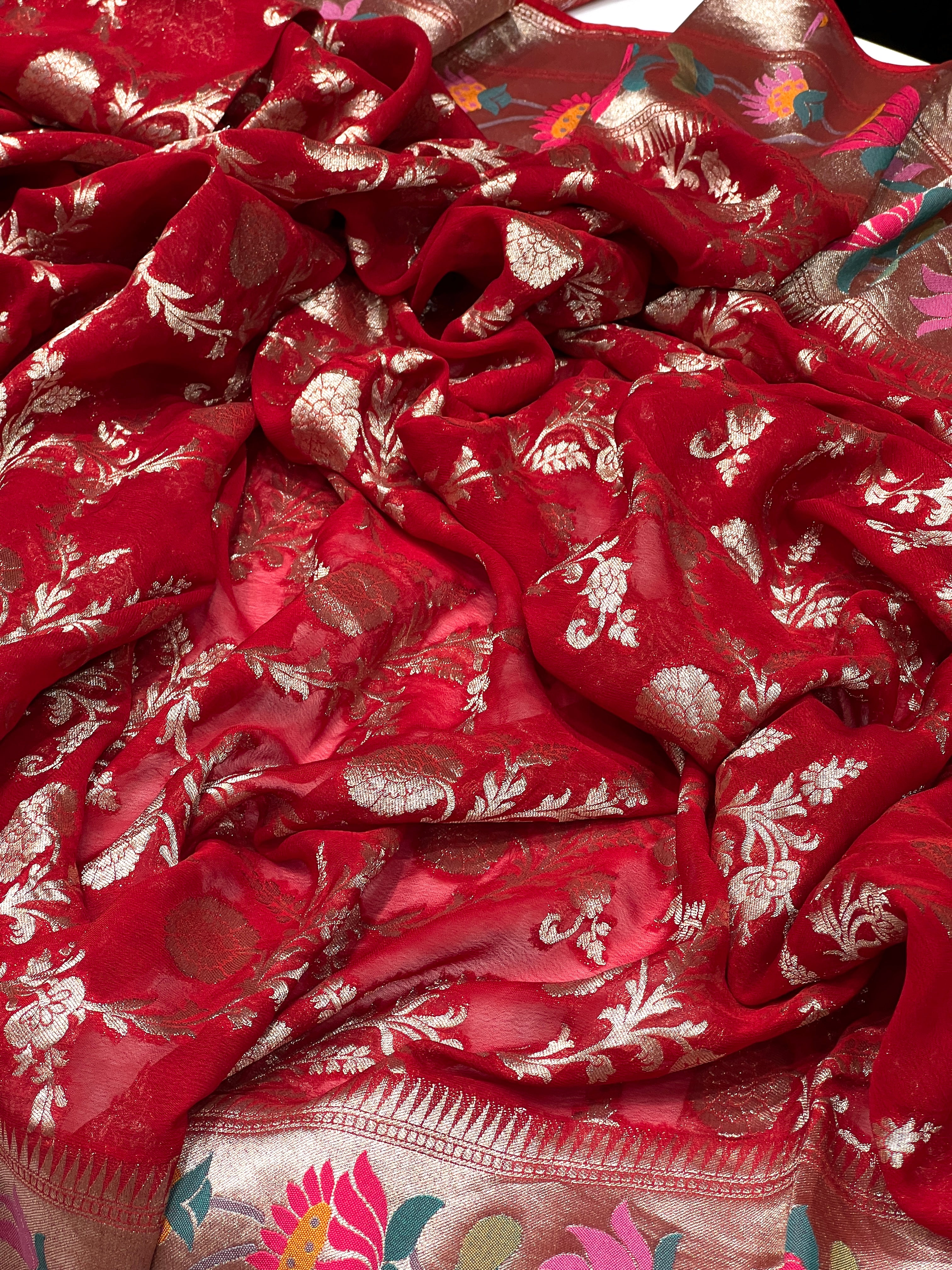 Red Georgette Paithani Saree