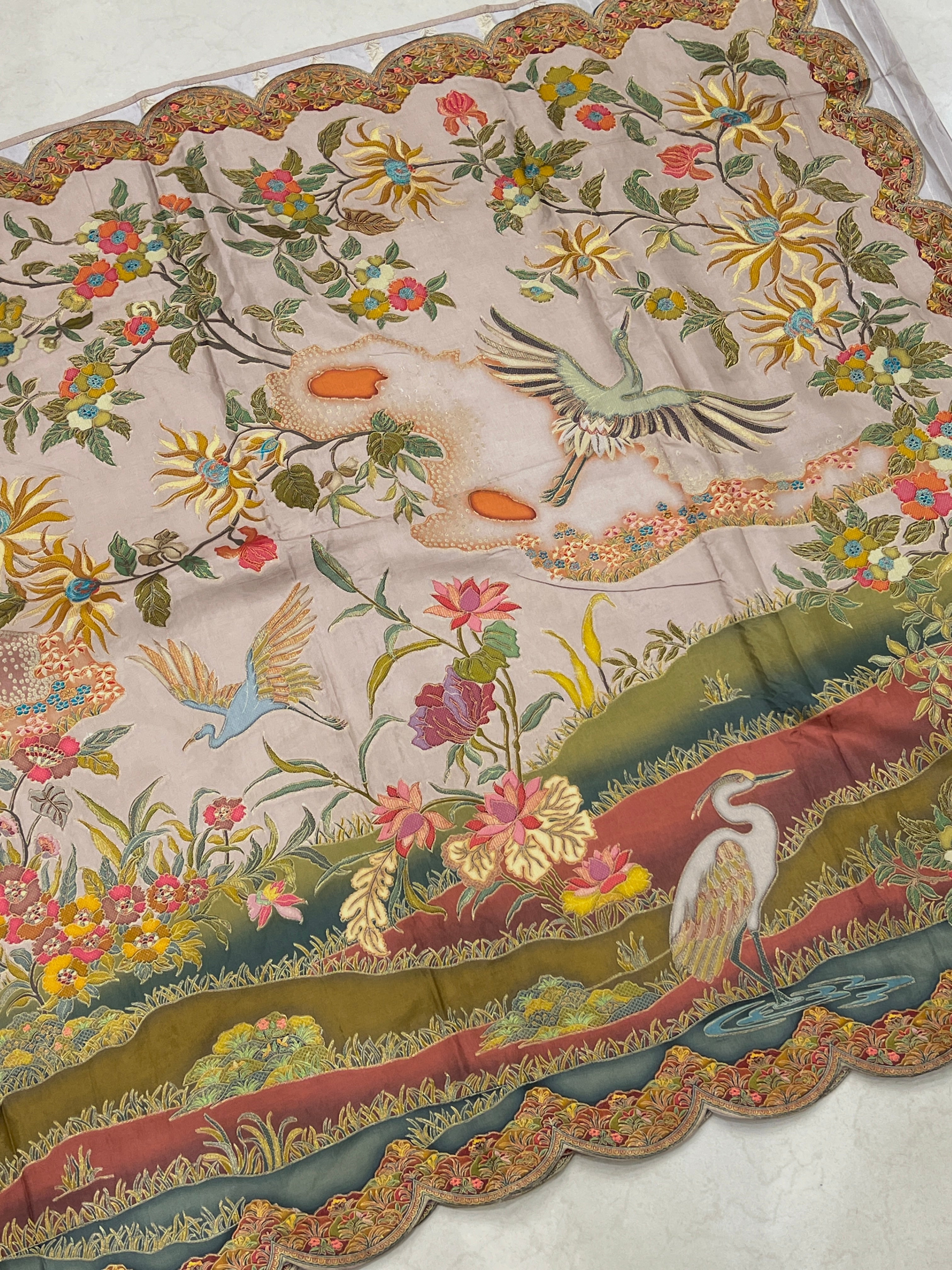 Nude Beige Munga Silk Landscape Saree