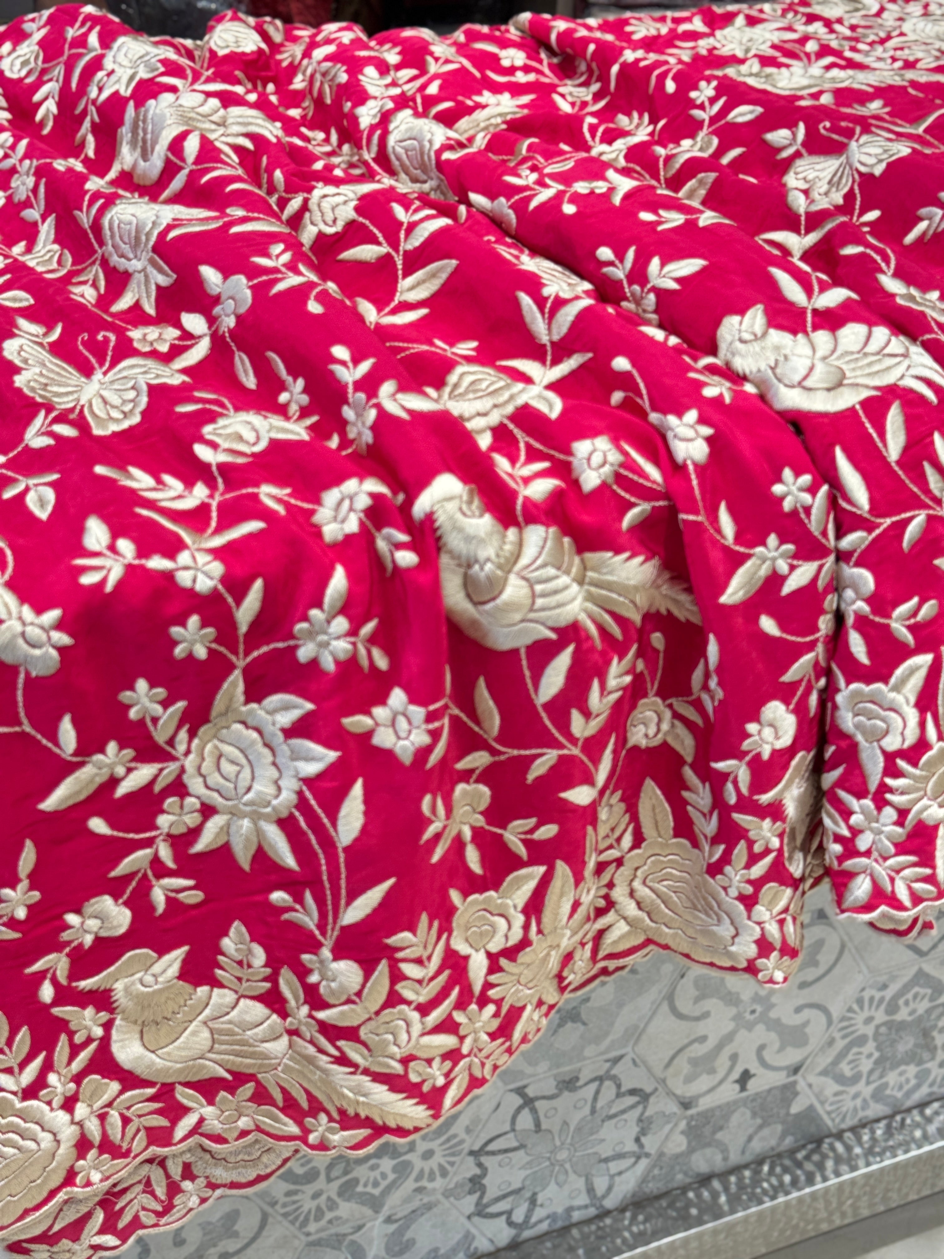 Rani Pink Crepe Parsi Gara Saree