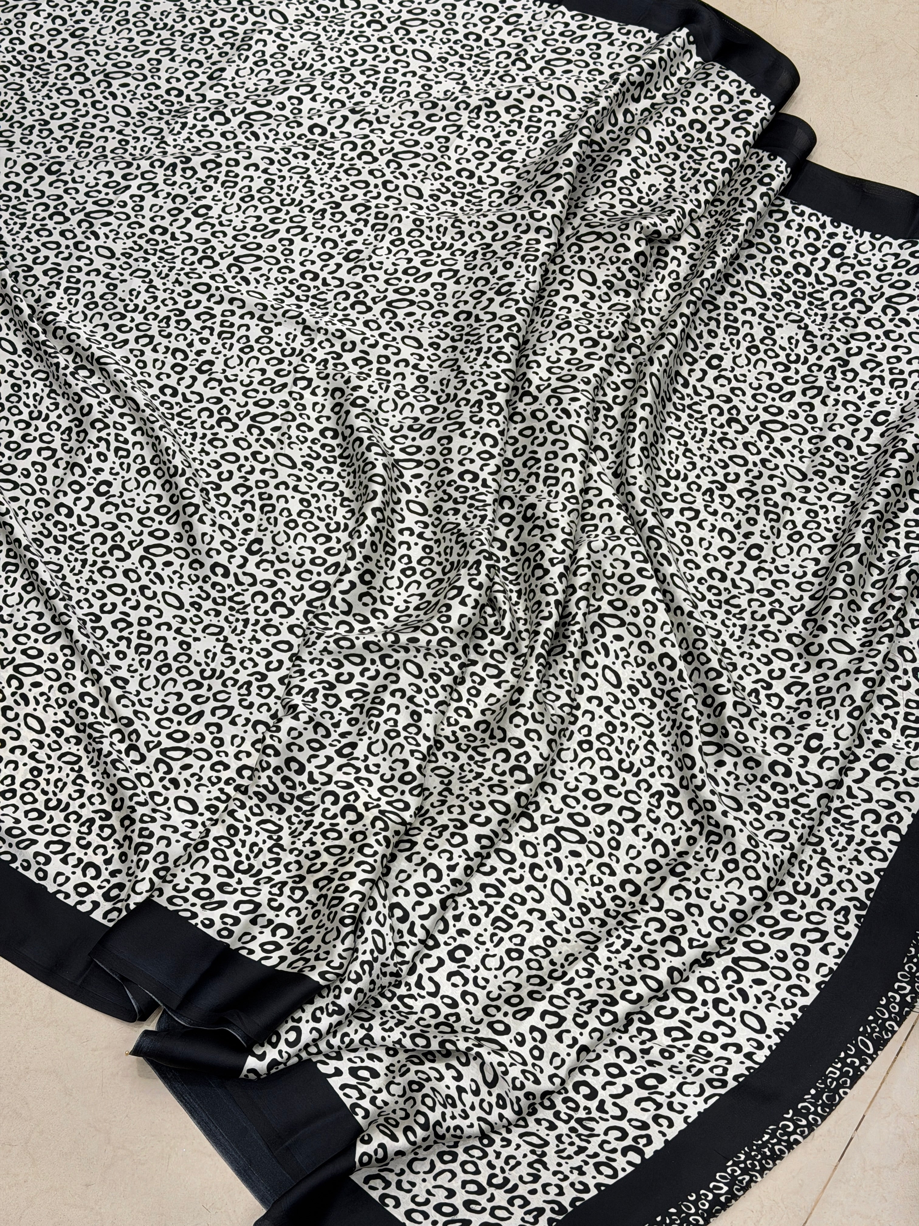 Black Animal Print Turning Design Satin Saree