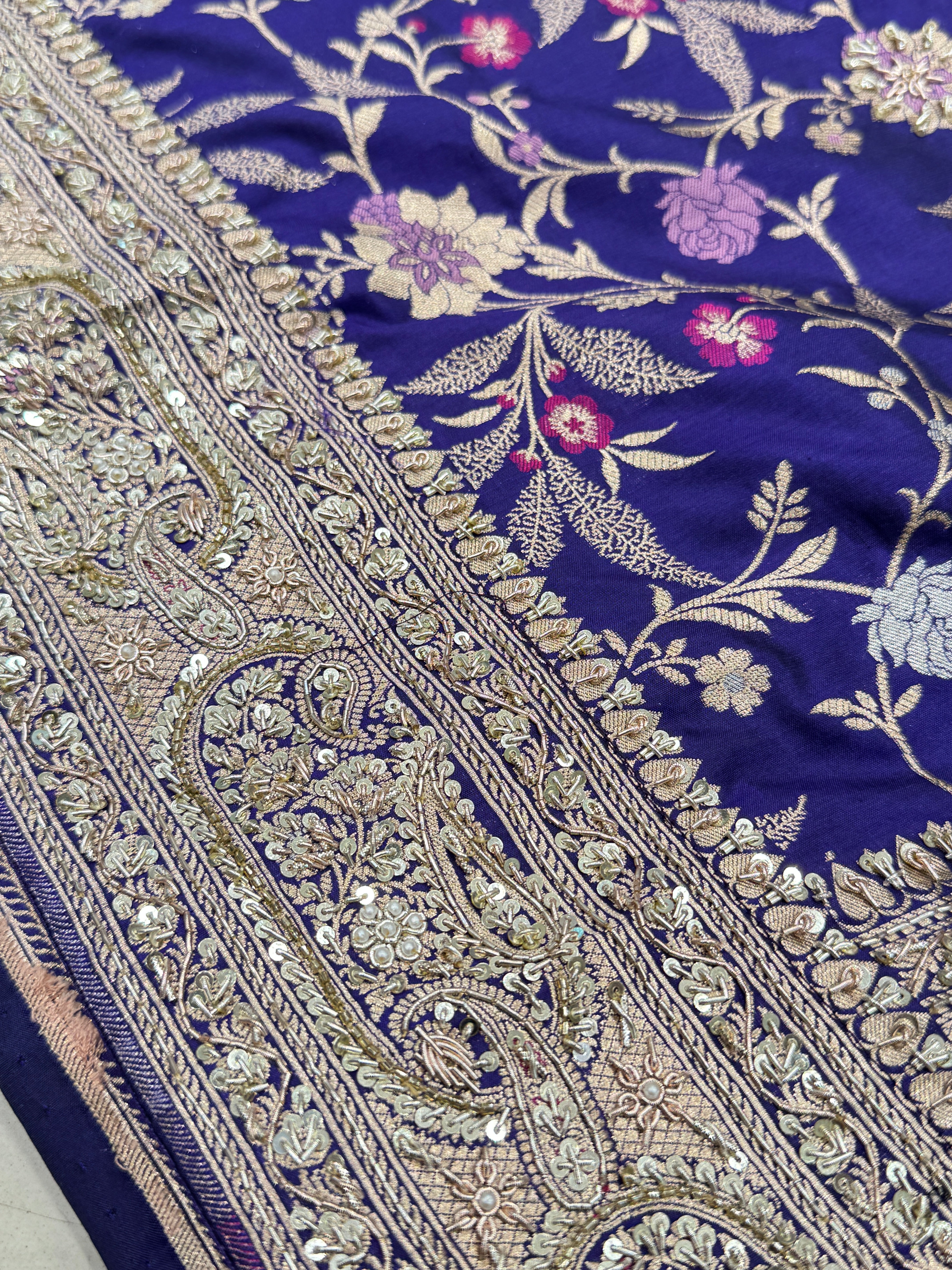 Violet Meenakari Katan Zardosi Embroidery Saree