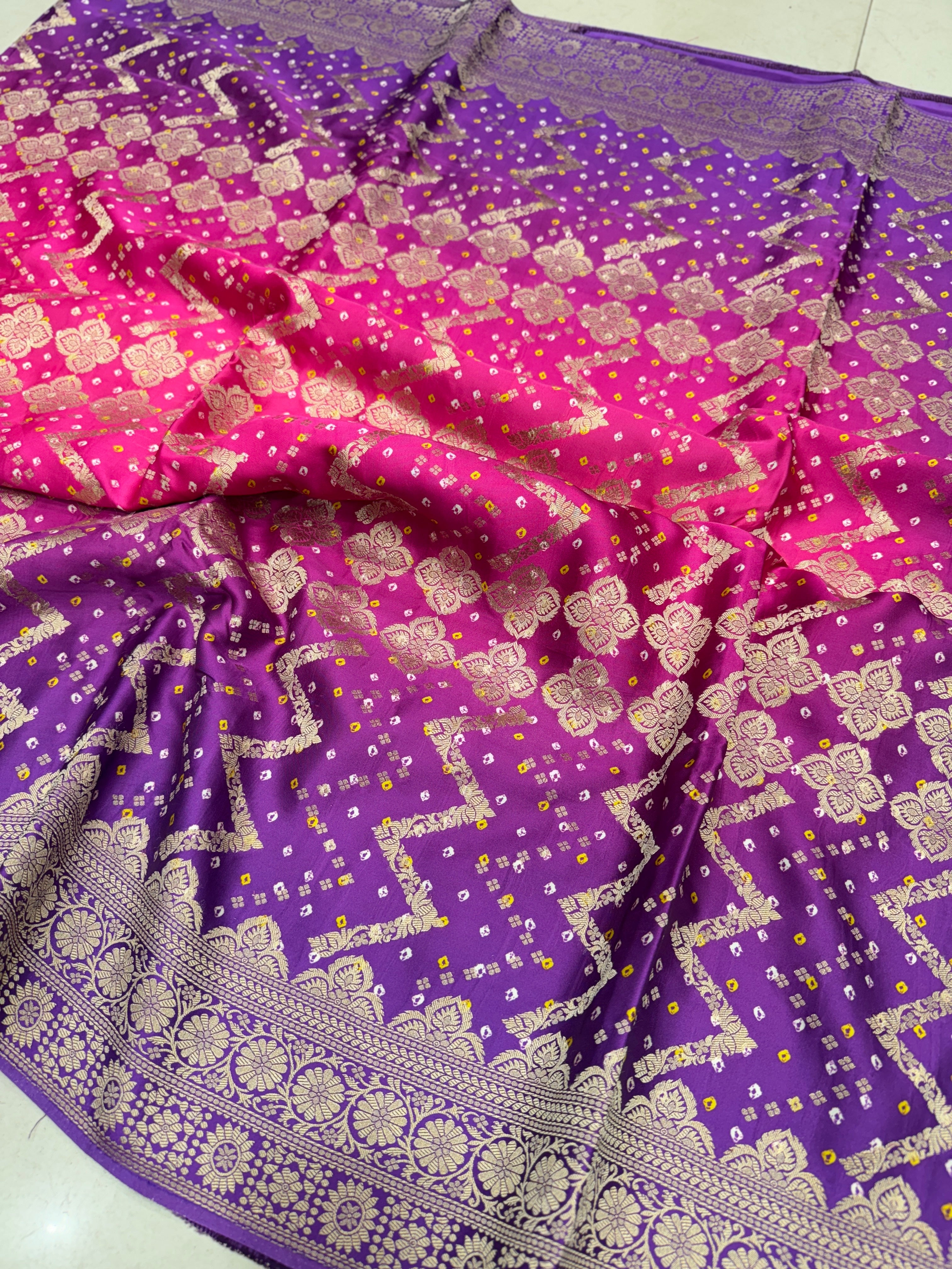 Shaded Rani Purple Bandhej Style Modal Satin Saree