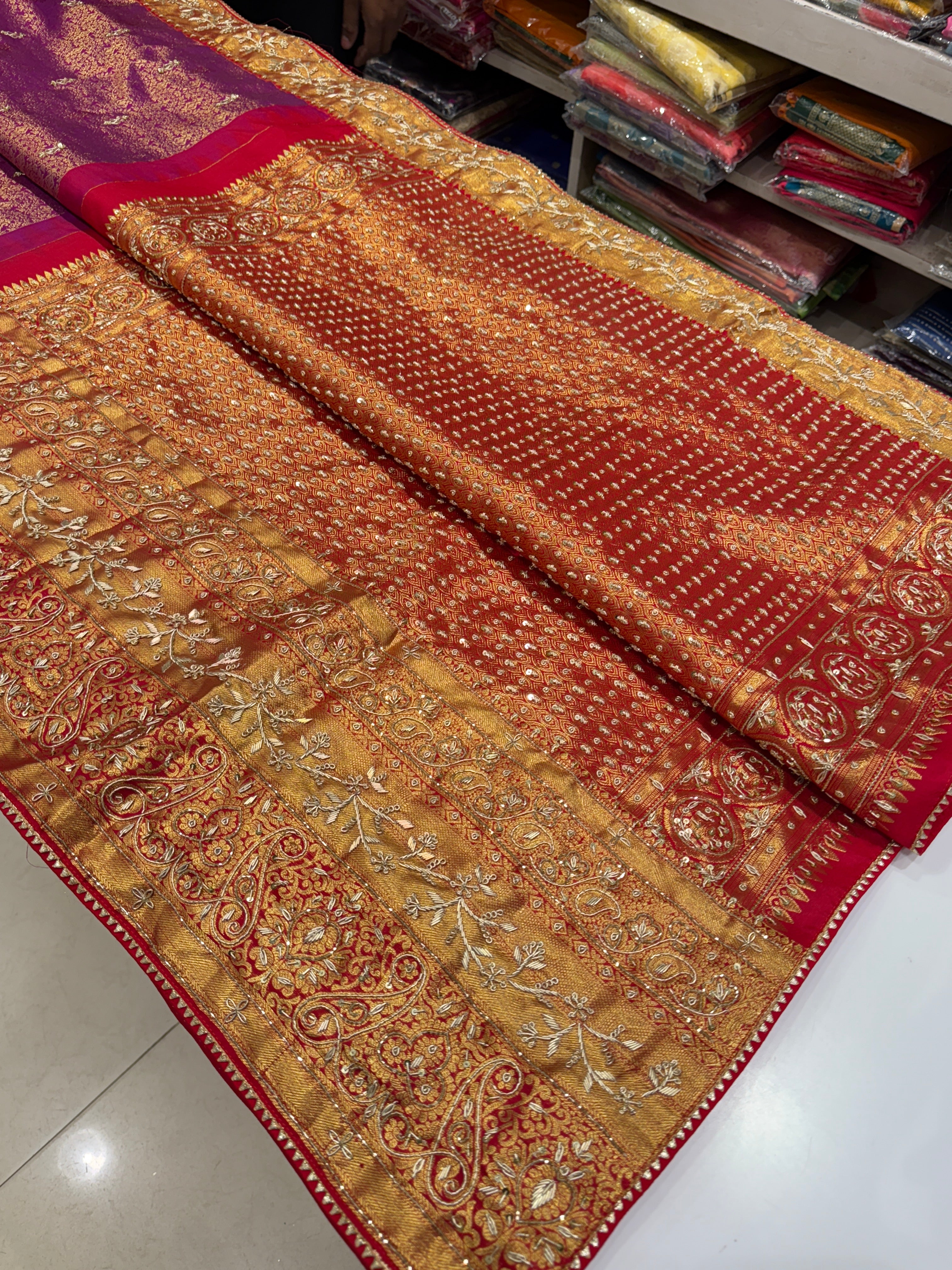 Wine Kanjivaram Hand Embroidery Saree