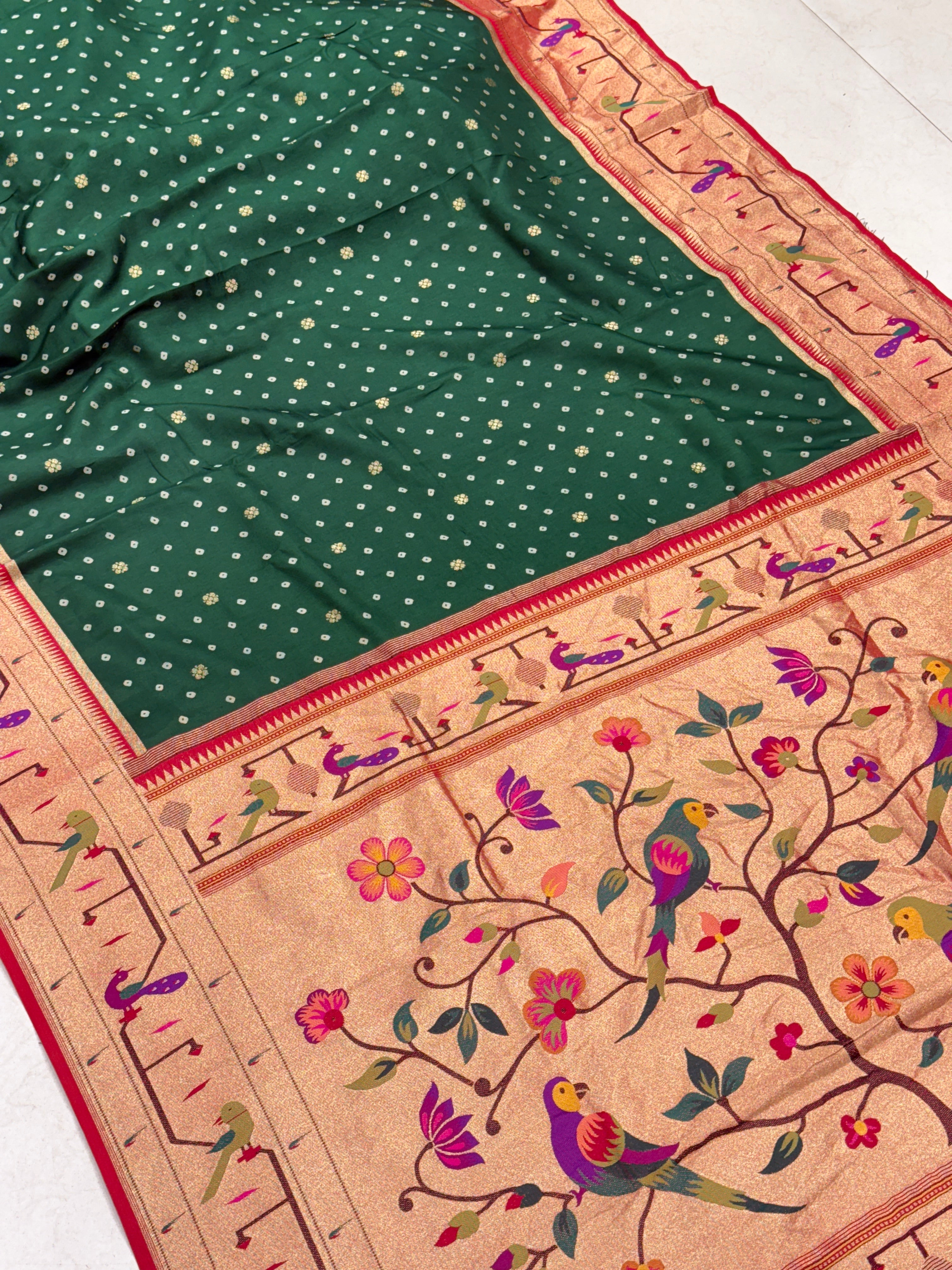 Bottle Green Munga Paithani Saree