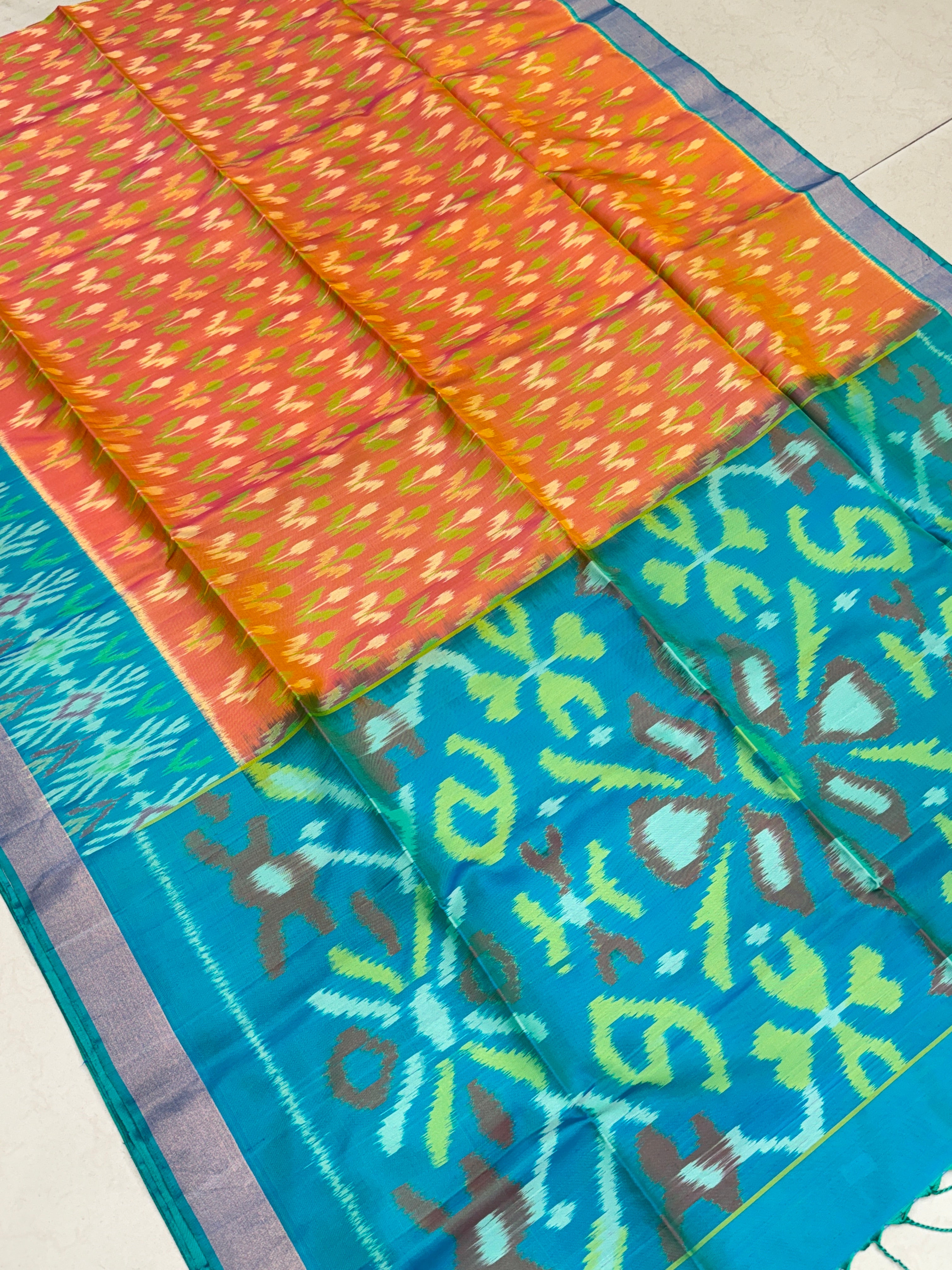 Orange Rama Pochampally Ikat Silk Patola Saree