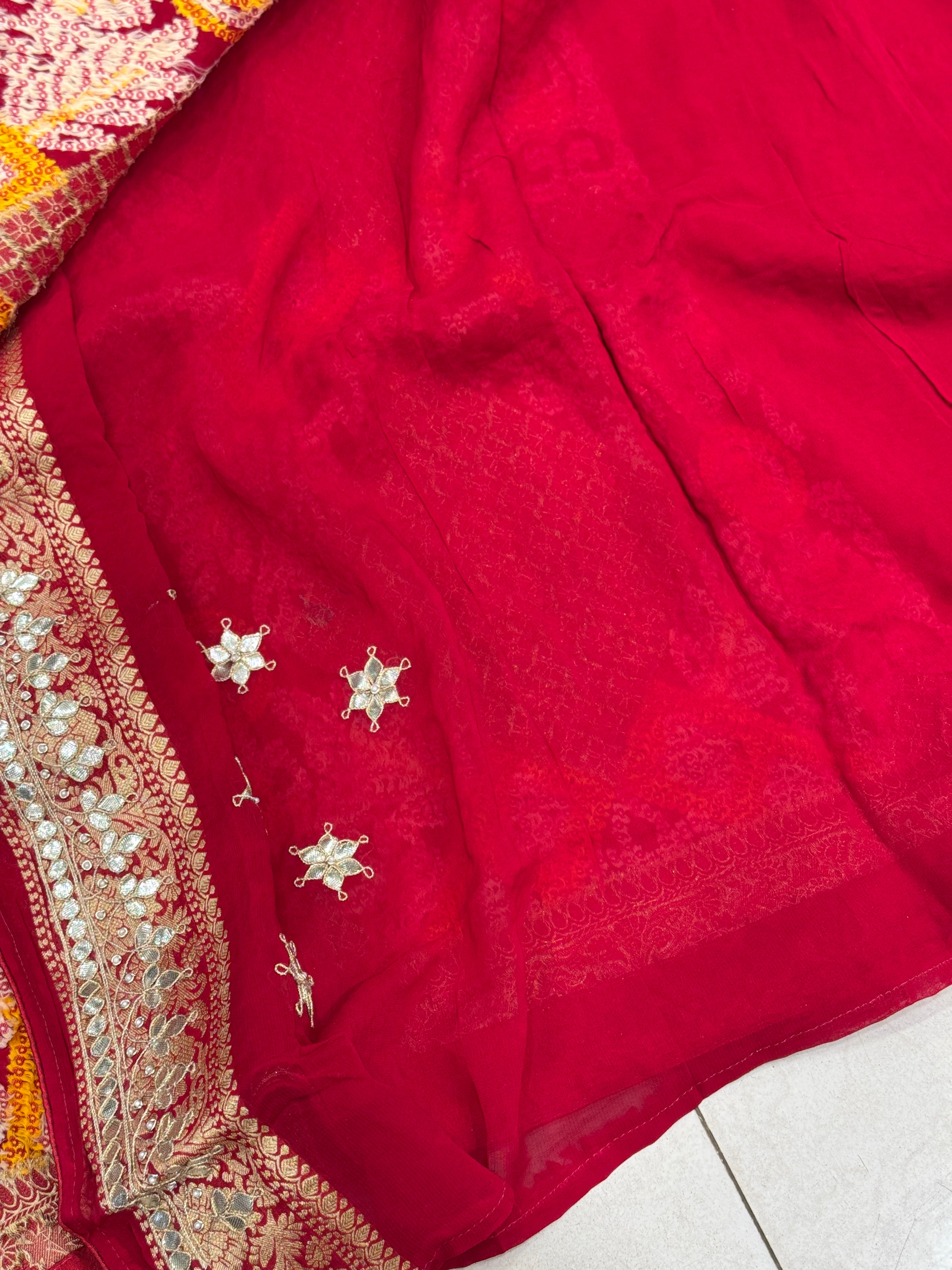 Red Woven Bandhej Gotapatti Saree