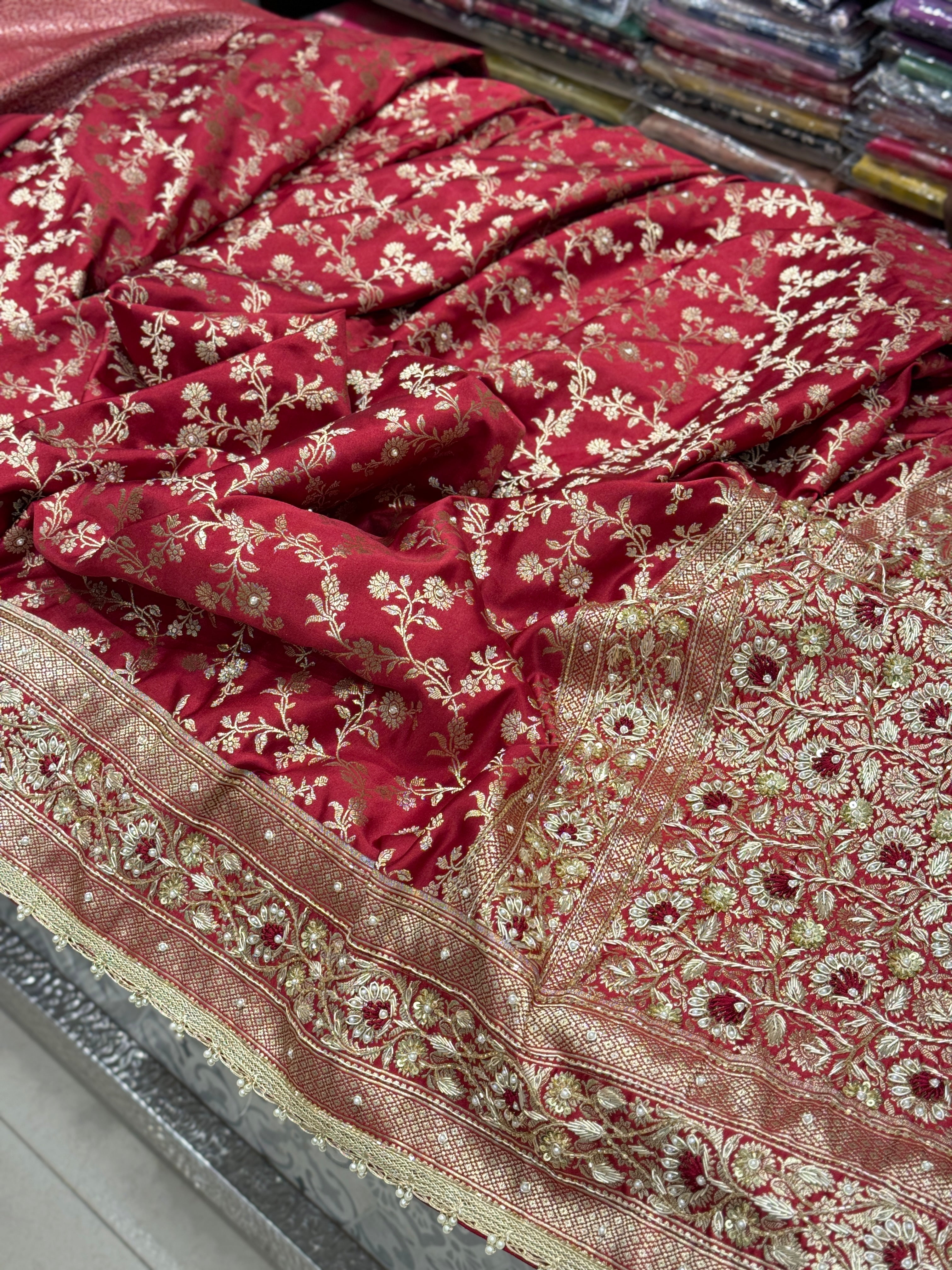 Maroon Banarasi Zardosi Embroidery Silk Saree