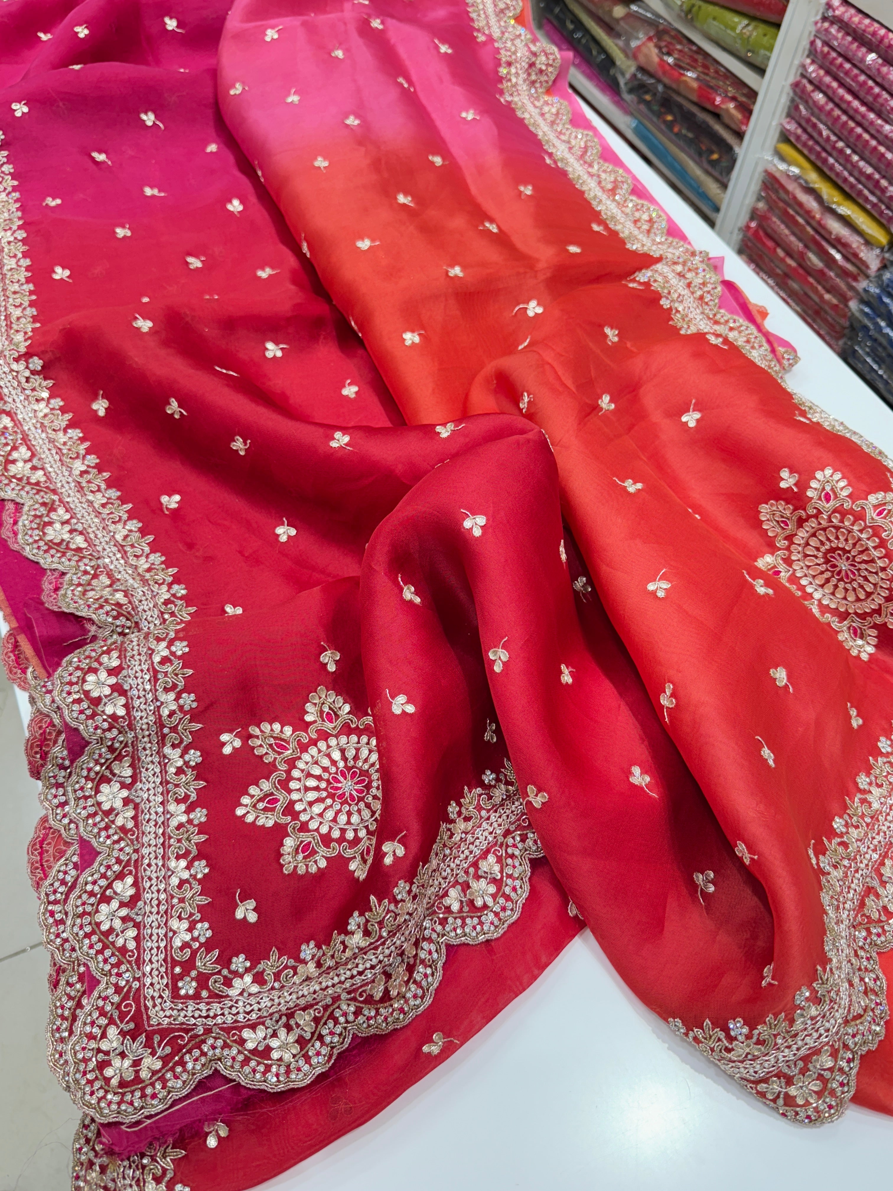 Shaded Pure Organza Hand Embroidery Saree