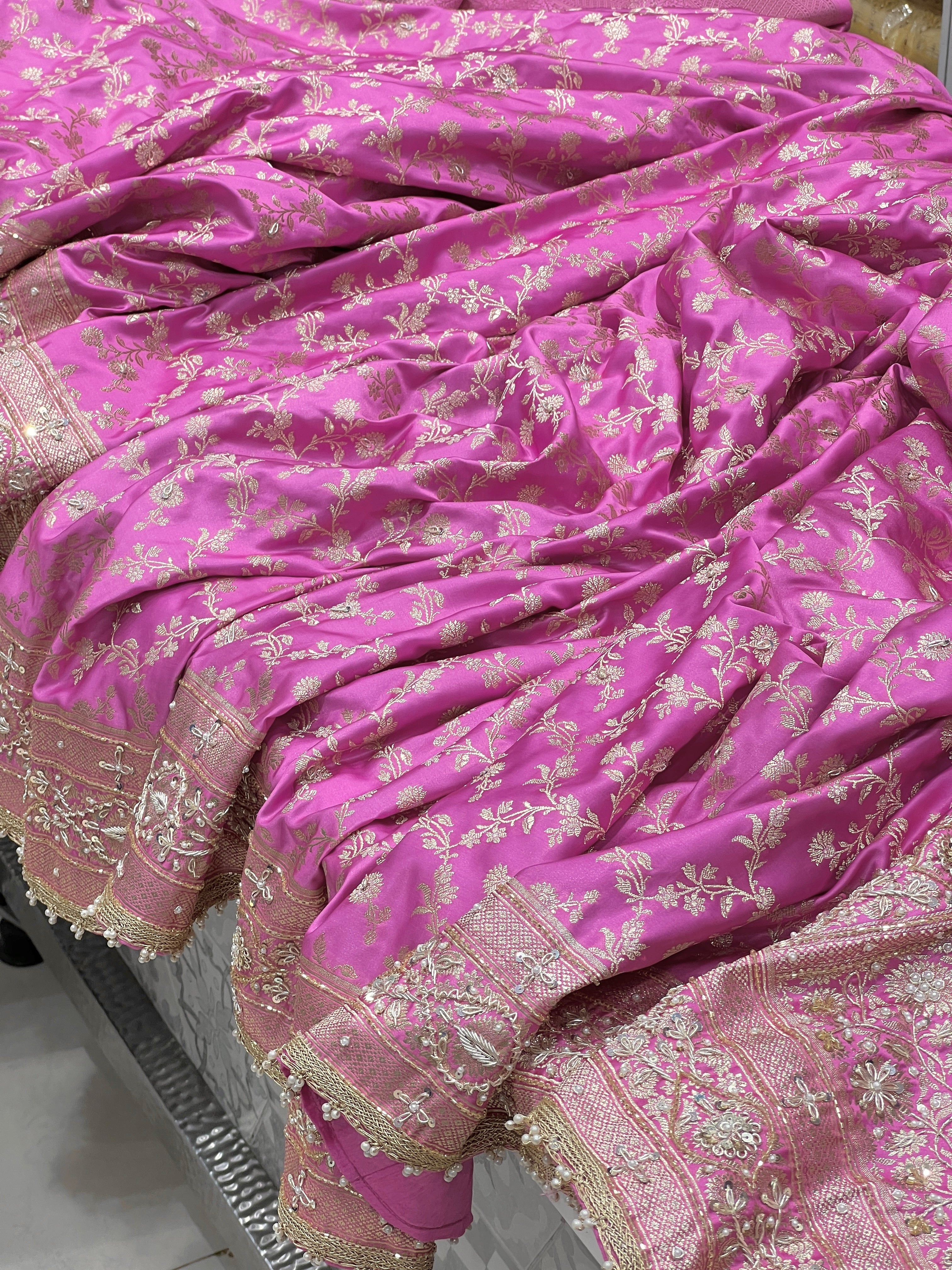 Pink Banarasi Silk Jaal Hand Embroidery