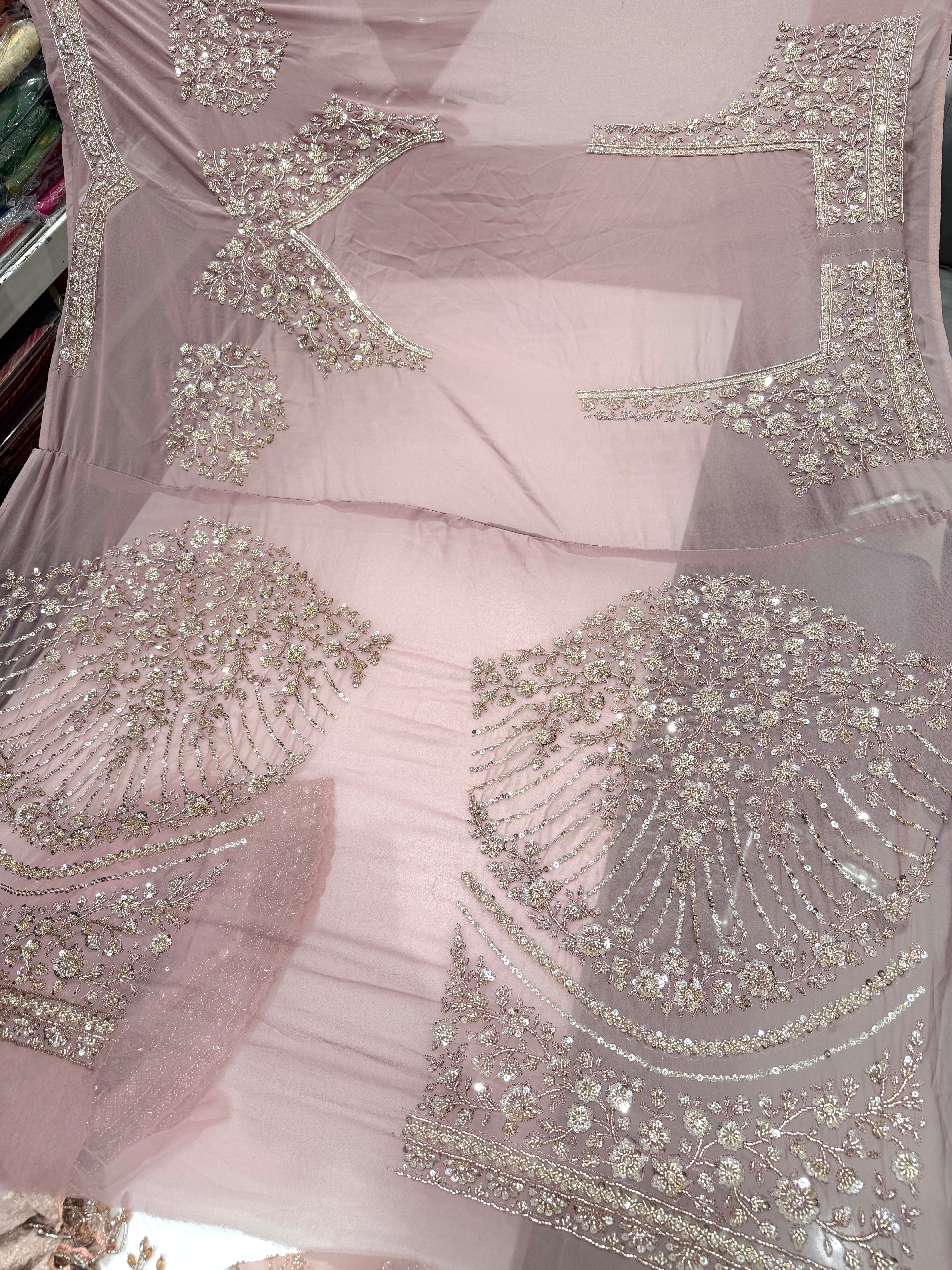 Mauve Georgette Manish Malhotra Inspired Buttis Moti Sequin Embroidery Saree