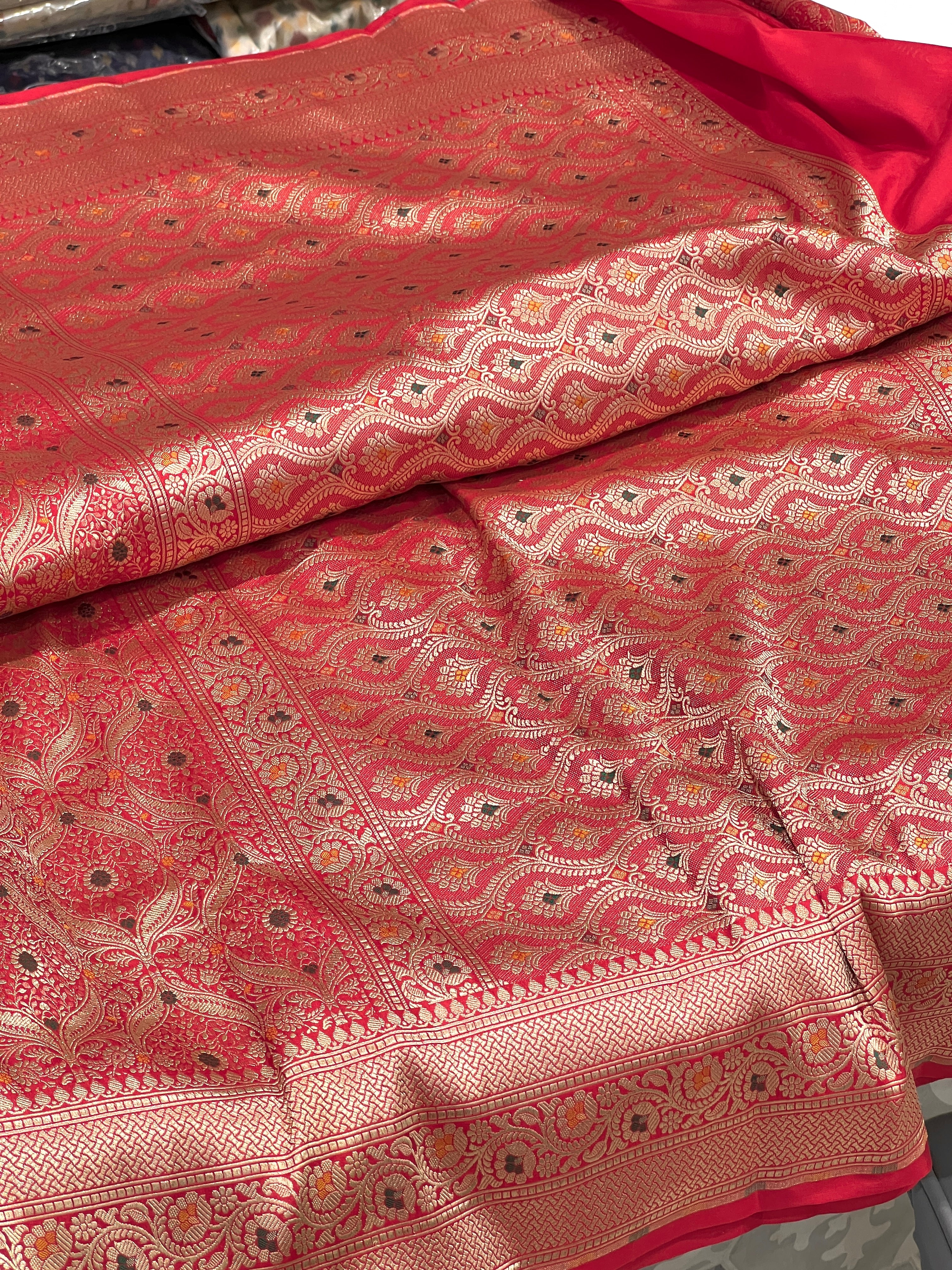 Red Handloom Meenakari Katan Saree