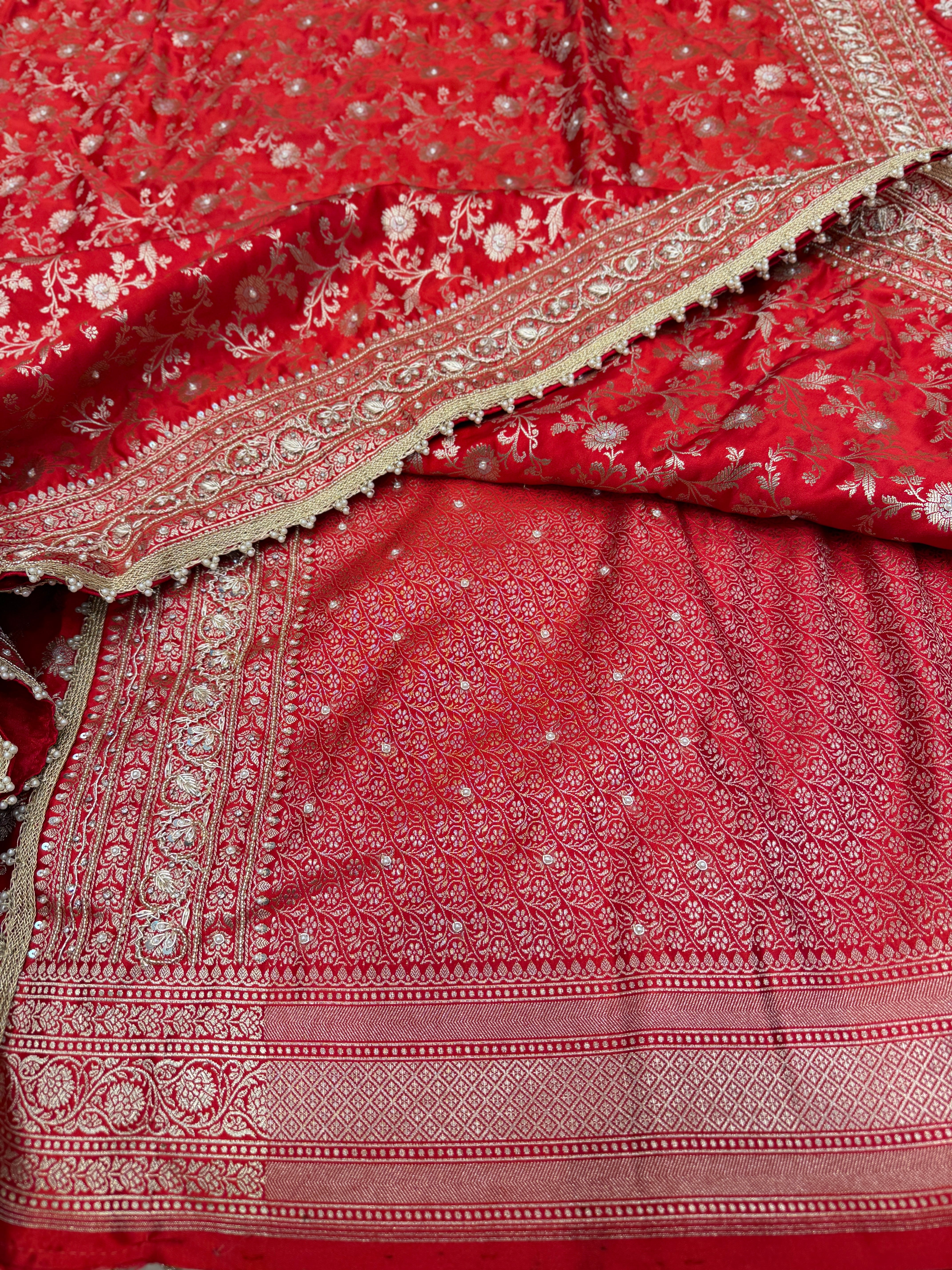Red Banarasi Sona Roopa Jaal Zardosi Hand Embroidery Saree