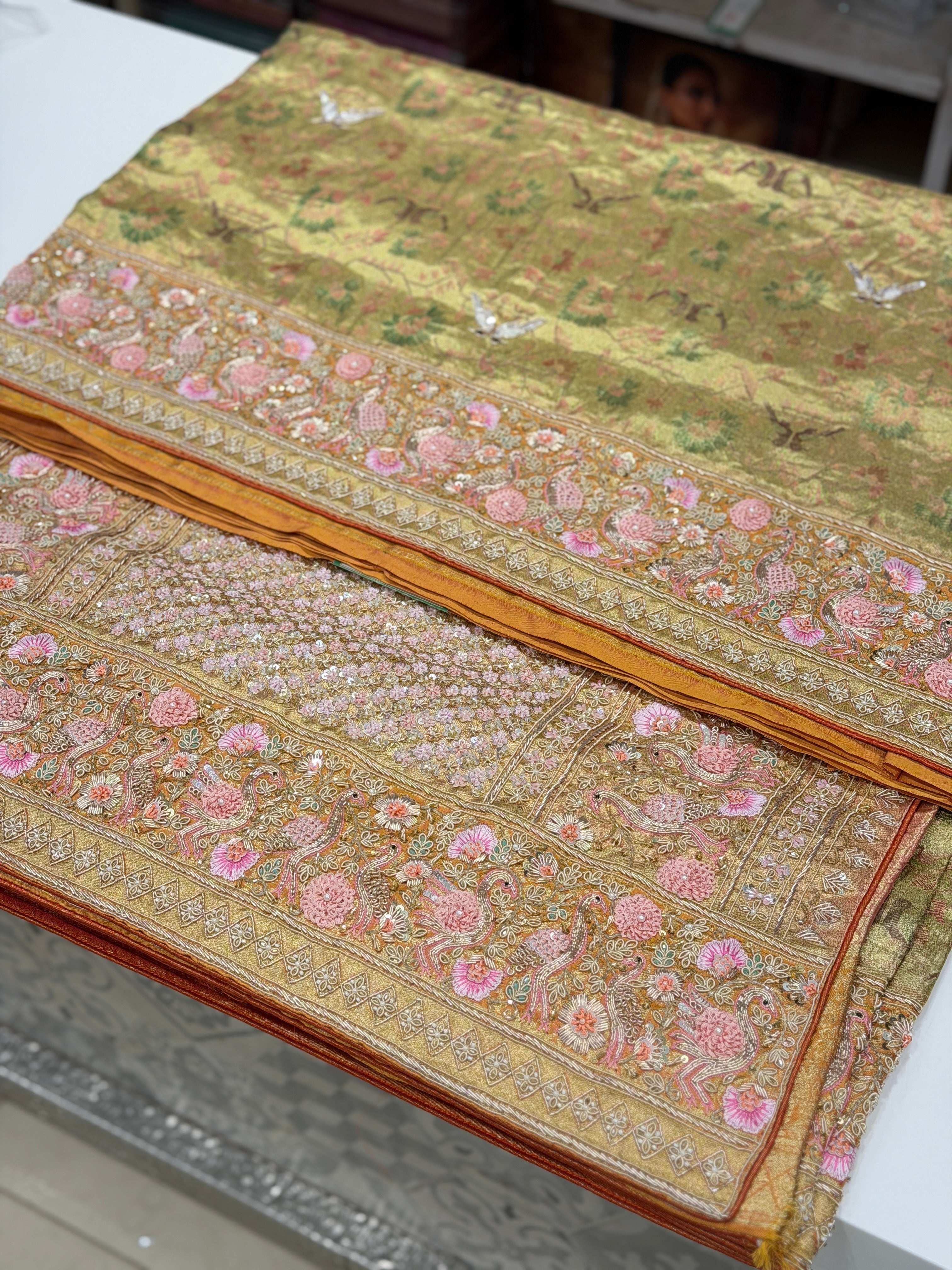 Pista Green Paithani Kanjivaram Luxury Zardosi Resham Hand Embroidery Saree