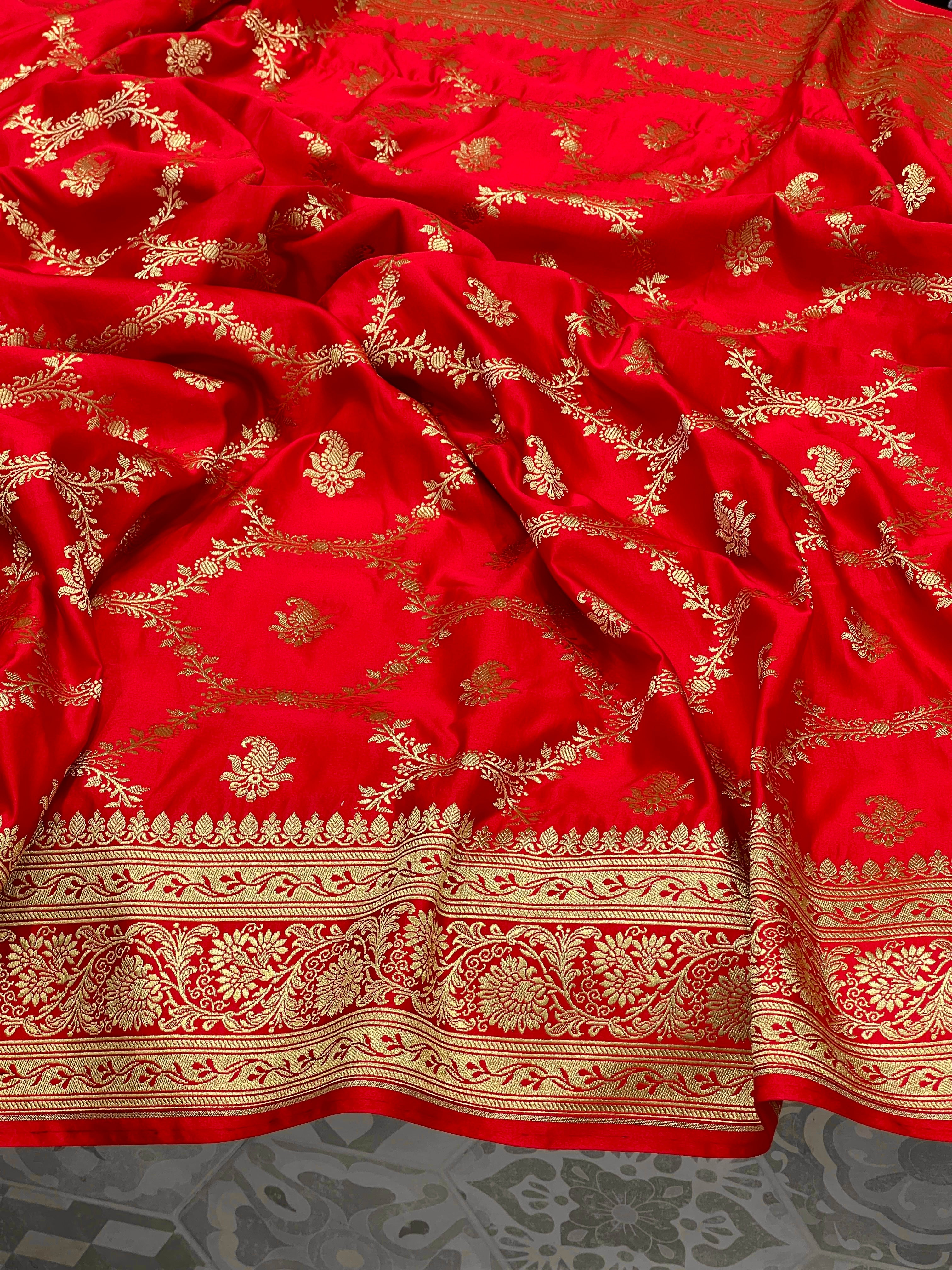 Red Banarasi Silk Contemporary Design Saree