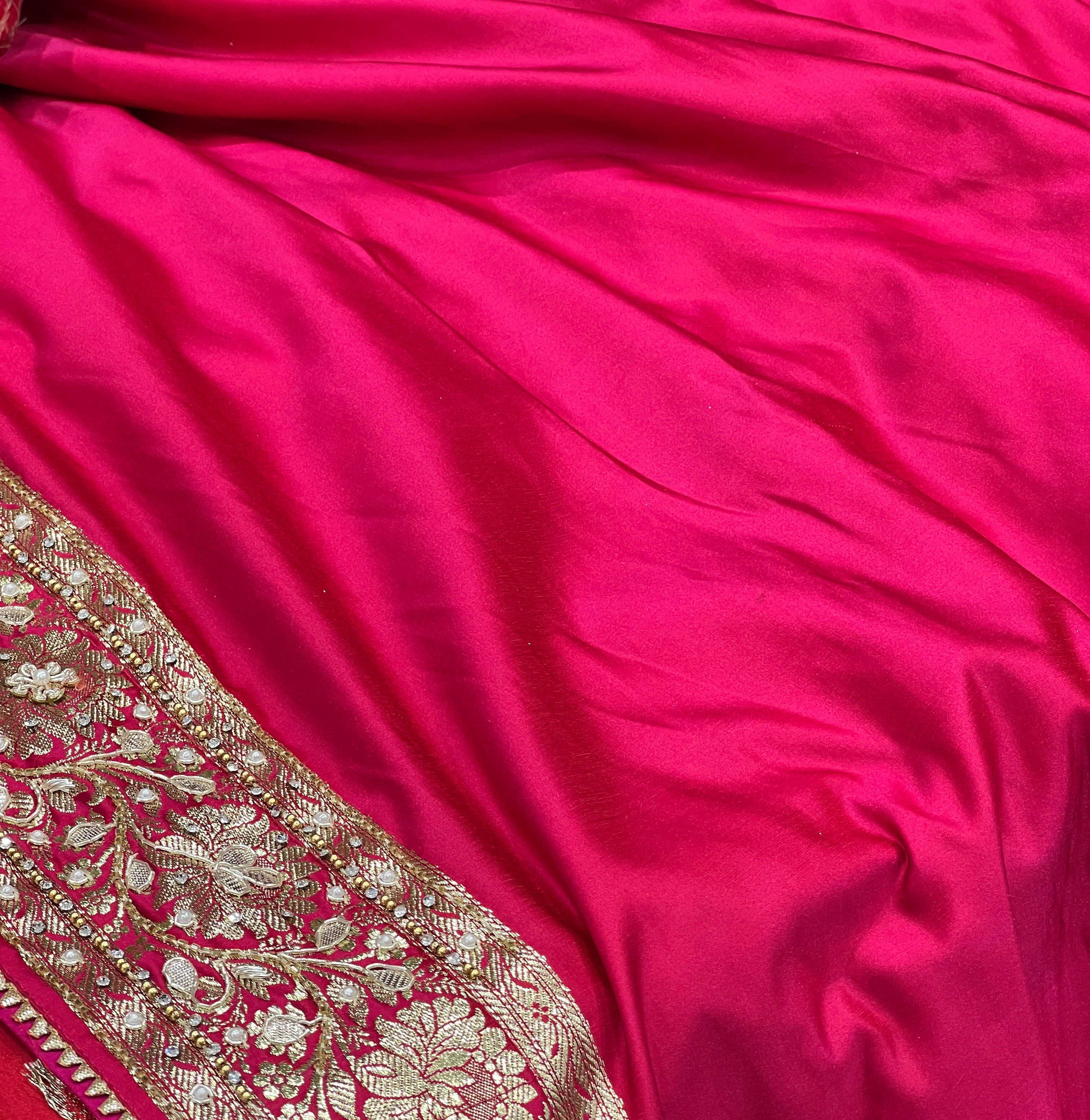 Rani Banarasi Silk Butta Hand Embroidery Saree