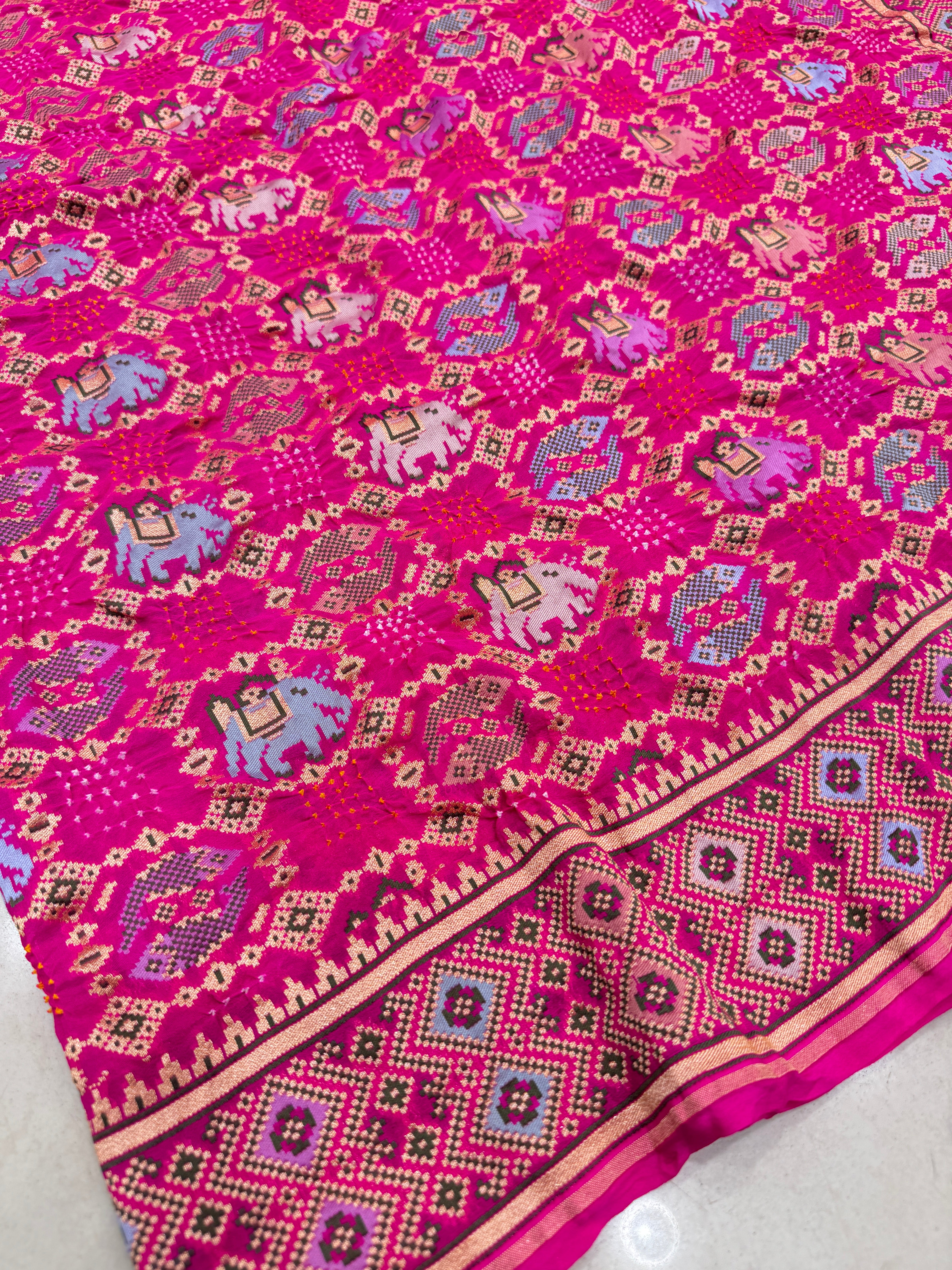 Rani Pink Rai Bandhej Patola Weave Saree