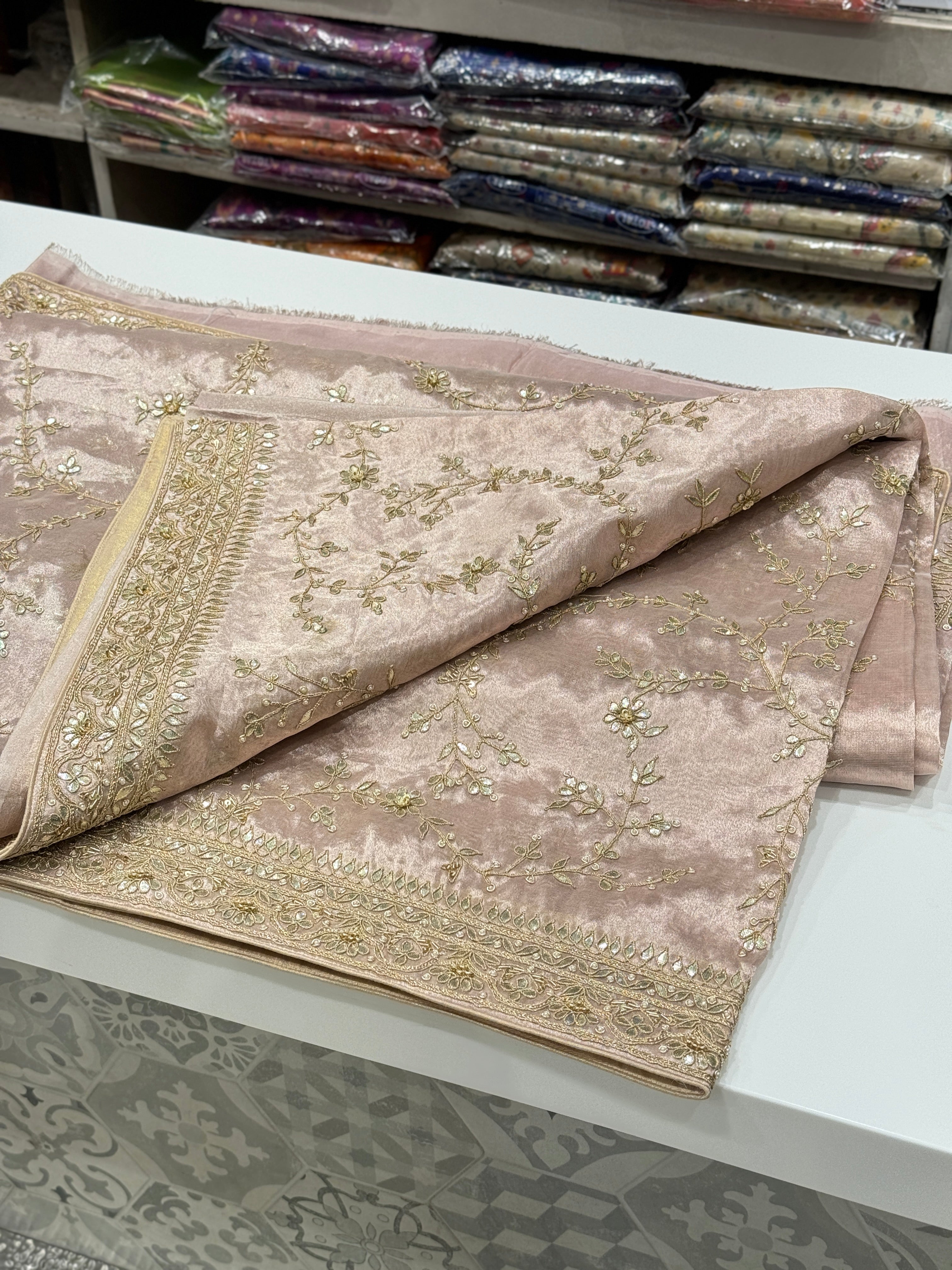 Pink Tissue Gotapatti Saree