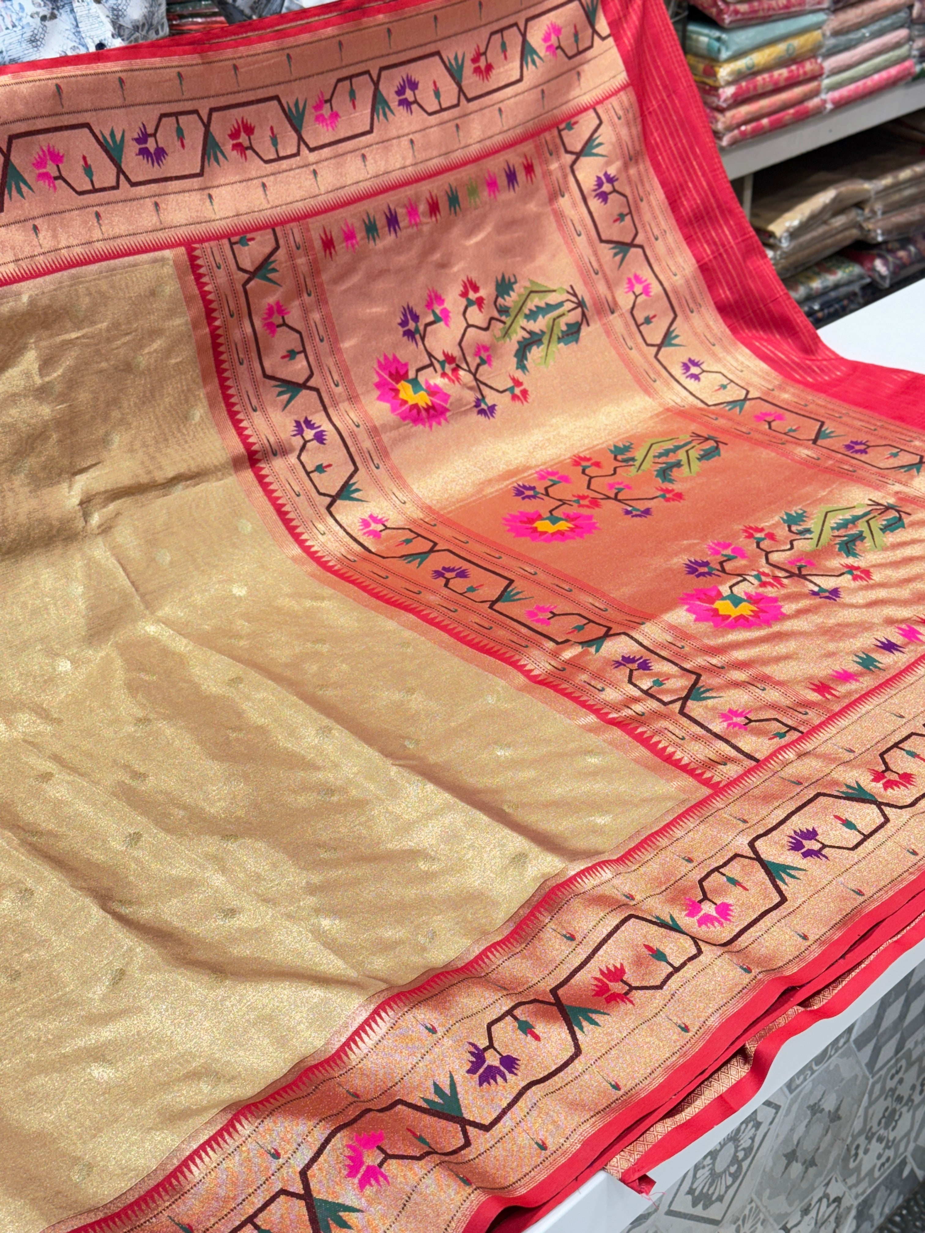 Flax Yellow Zari Woven Tissue Silk Saree Having Paithani Pallu – Ethnos