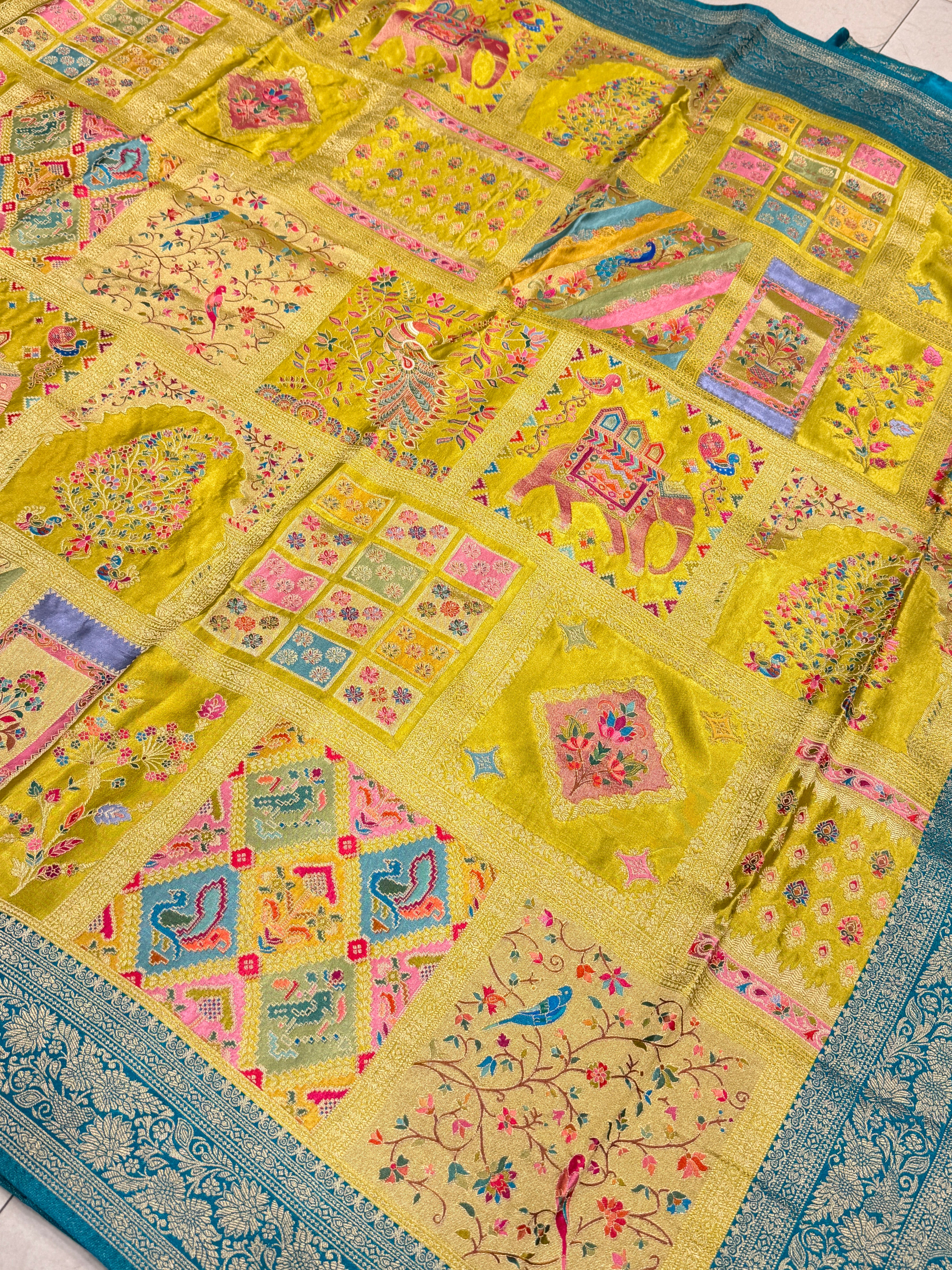 Lime Green Modal Rangkat Banarasi Multi Design Saree