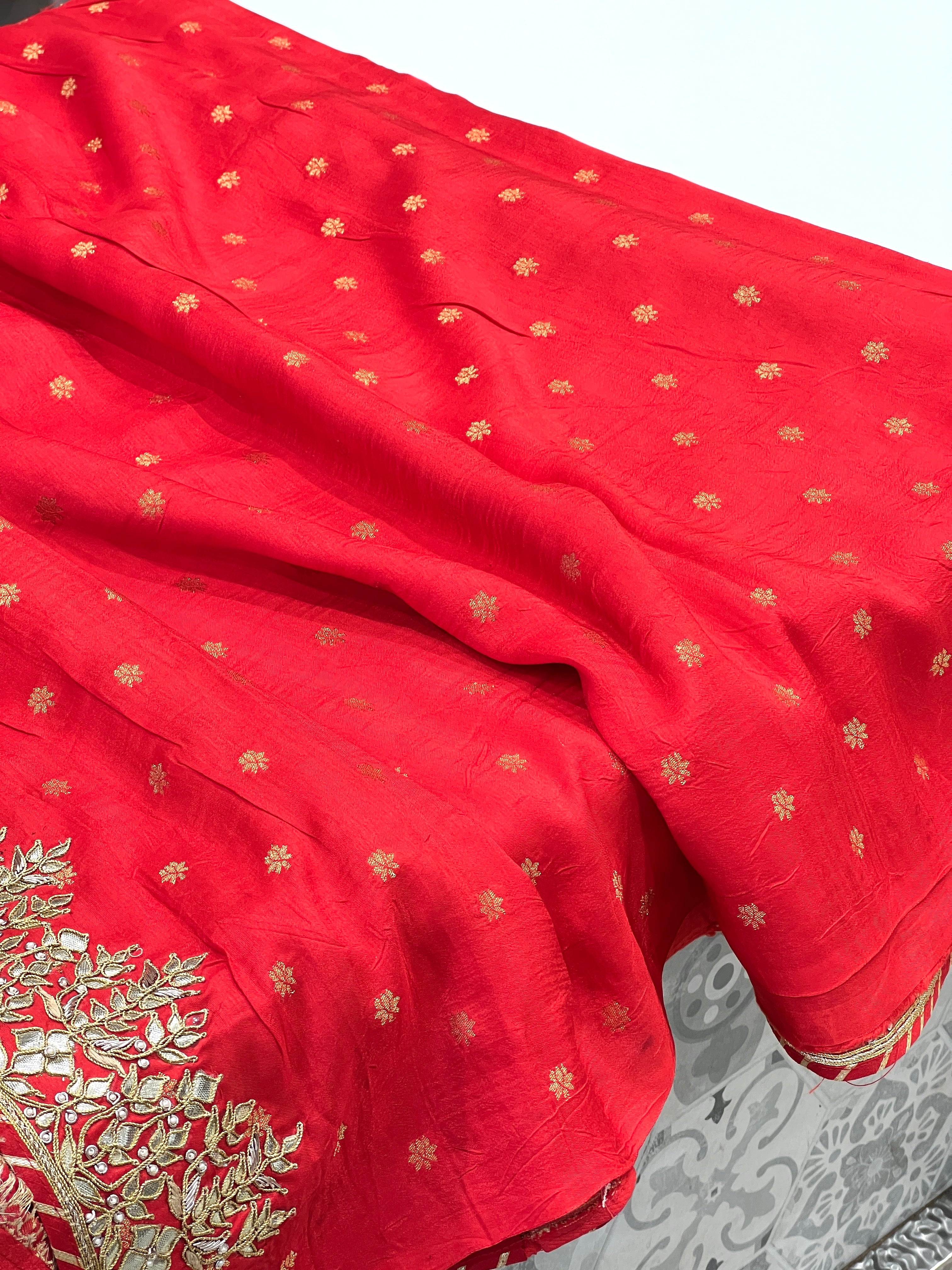 Red Munga Silk Hand Done Gotapatti Saree