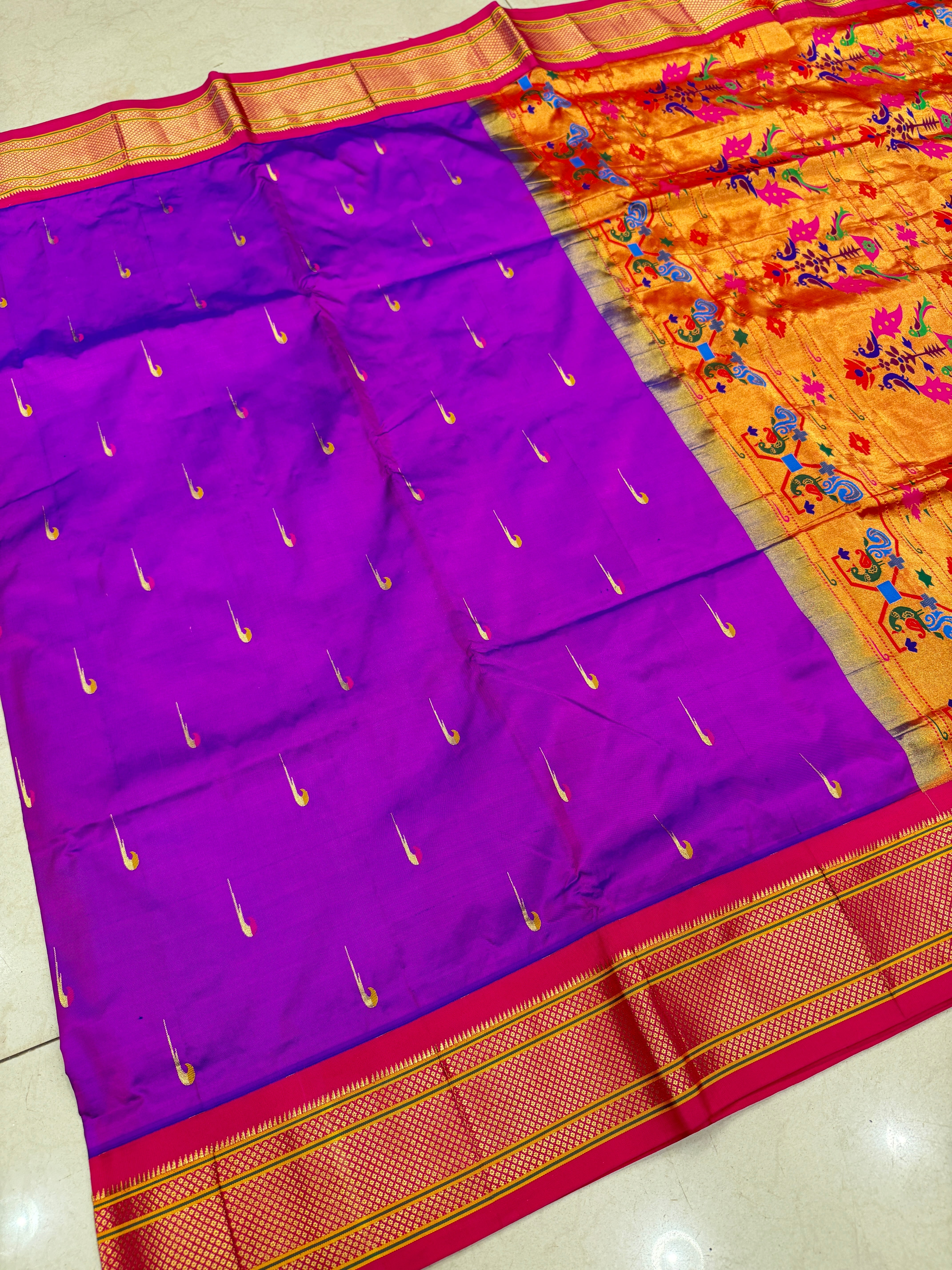 Violet Muniya Butti Pure Silk Paithani Saree