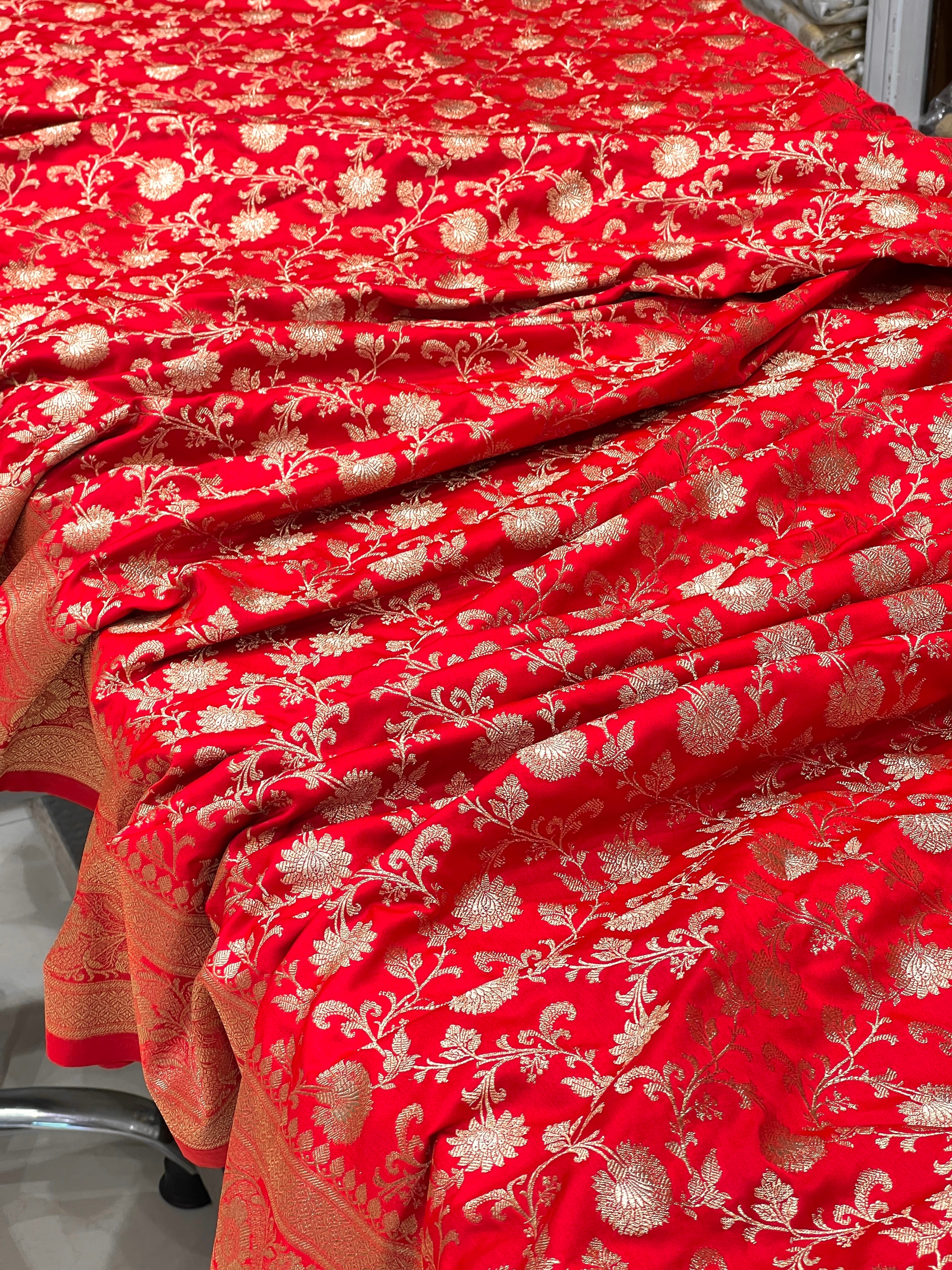 Red Banarasi Silk Small Jaal Saree