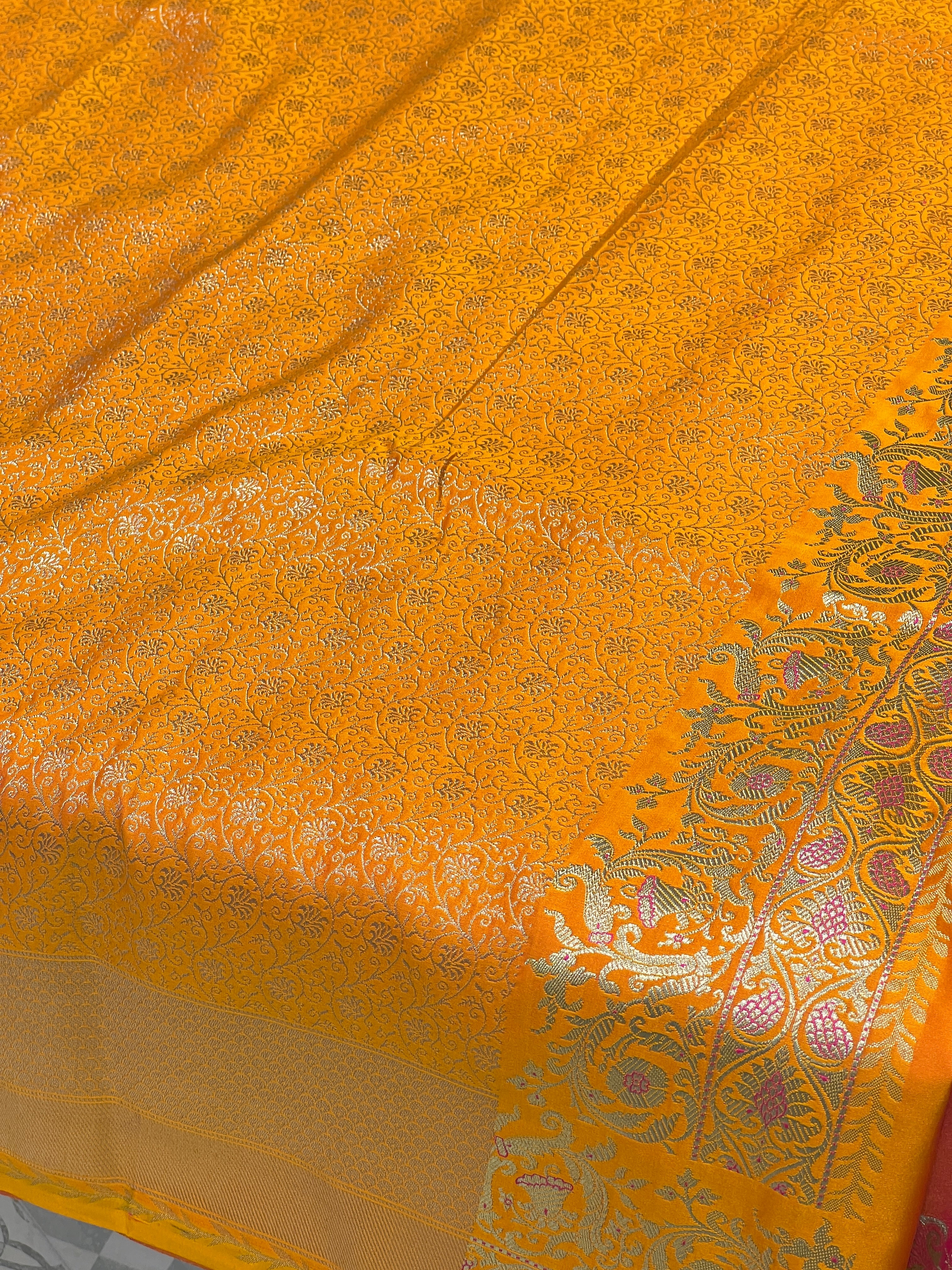 Yellowish Orange Banarasi Butti Saree