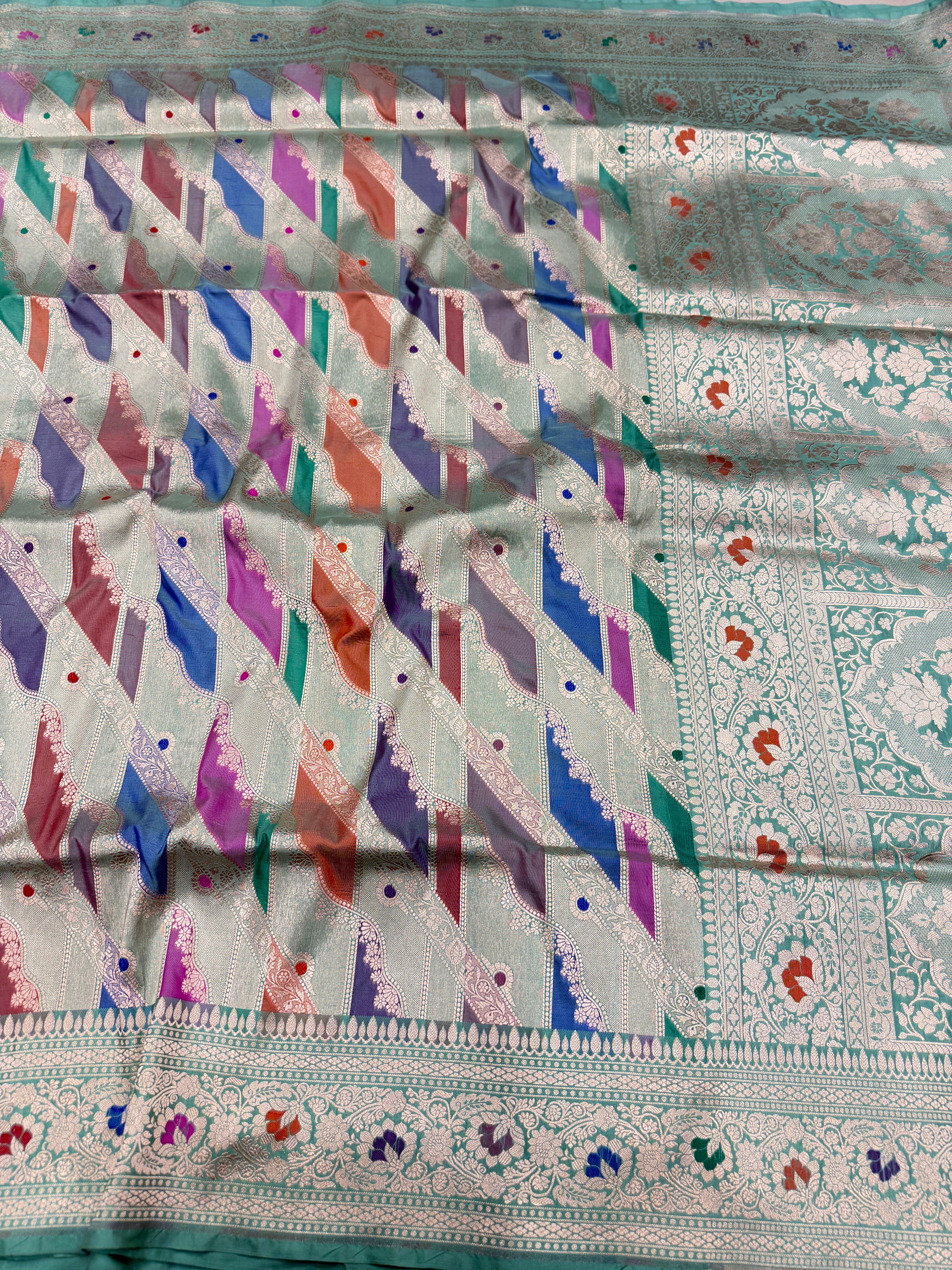 Sea Green Banarasi Rangkat Handloom Katan Pure Silk Saree