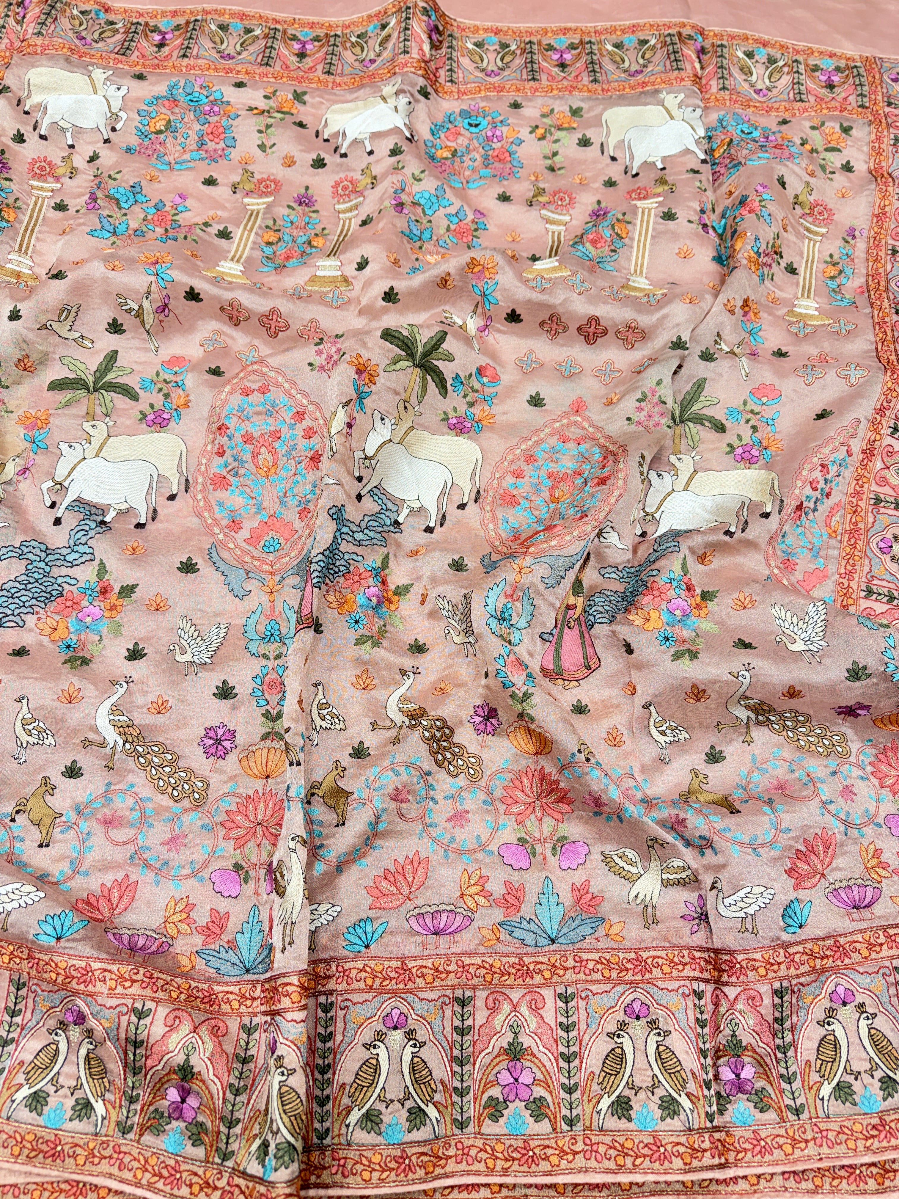 Pink Jamdani Style Embroidery Tissue Silk Saree
