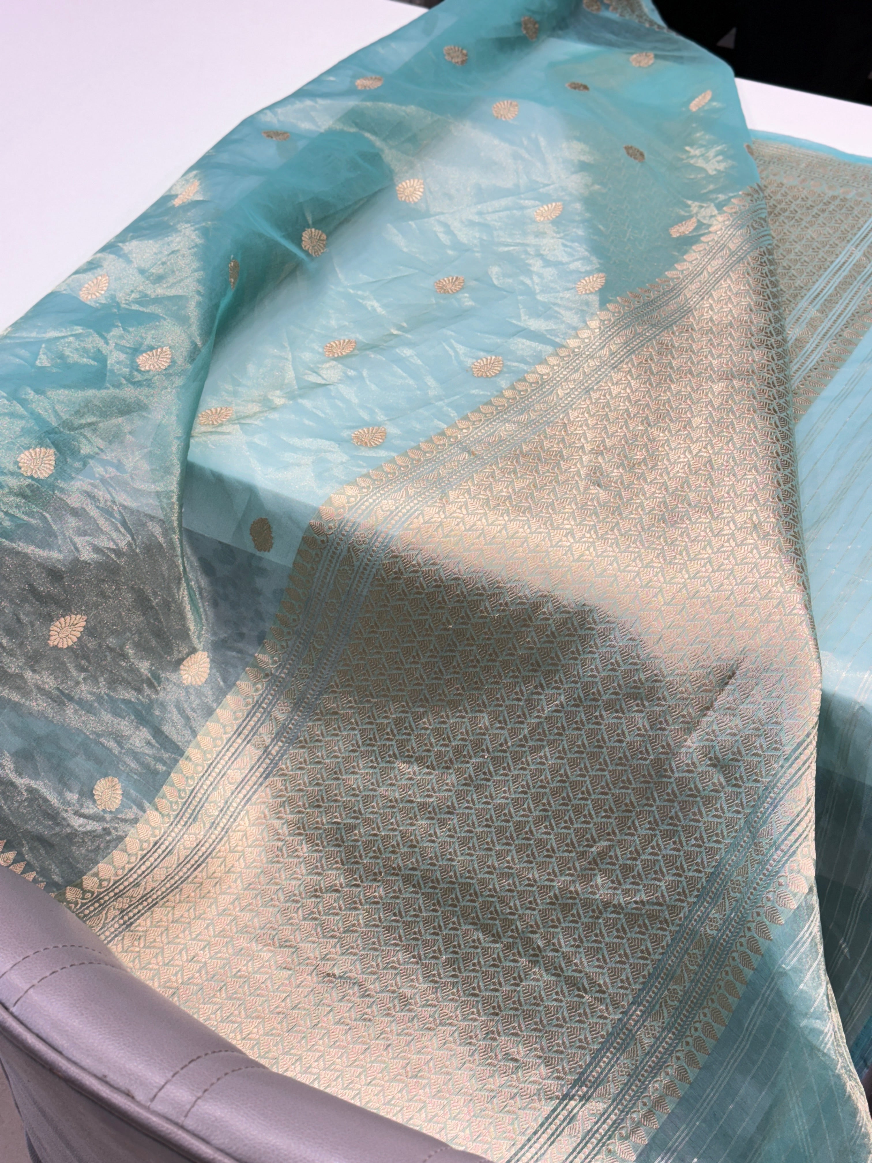 Sea Green Handloom Banarasi Tissue Kadwa Saree