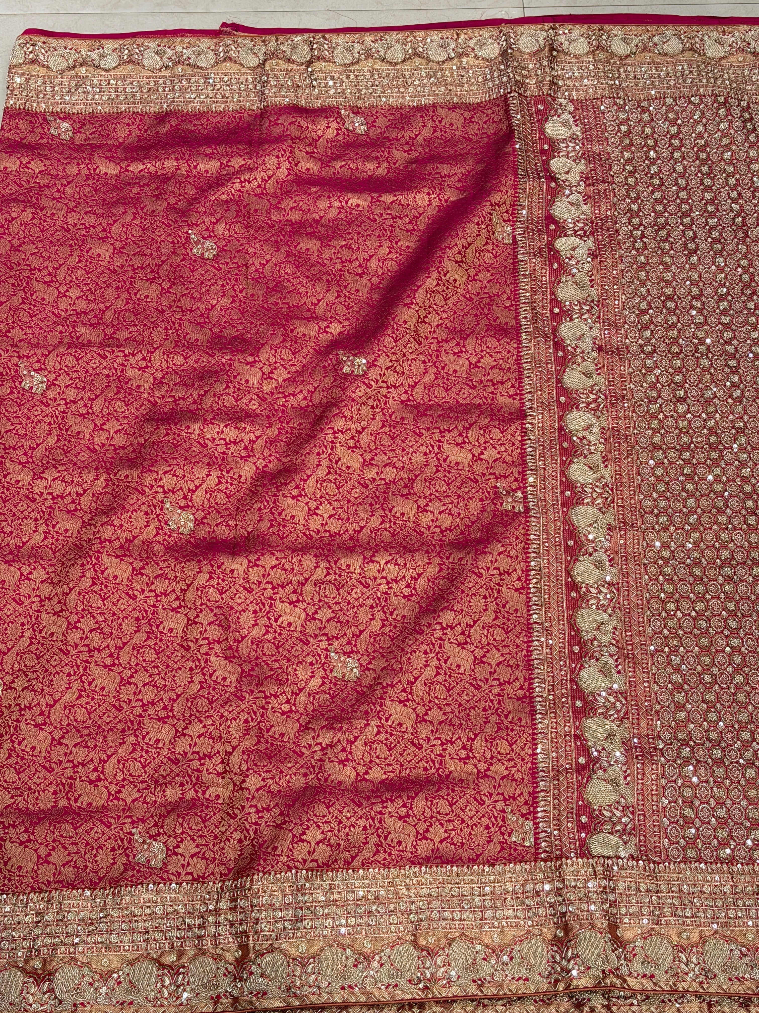 Rani Pink Kanjivaram Peacock Motif Zardosi Hand Embroidery Saree