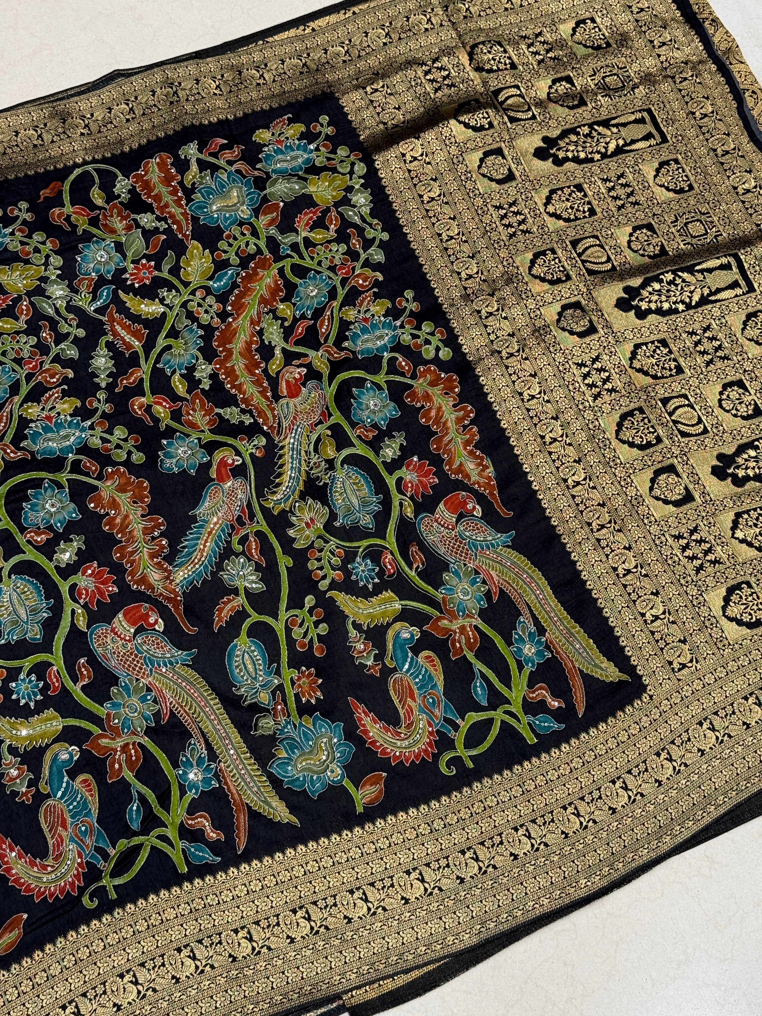 Black Munga Silk Kalamkari Saree