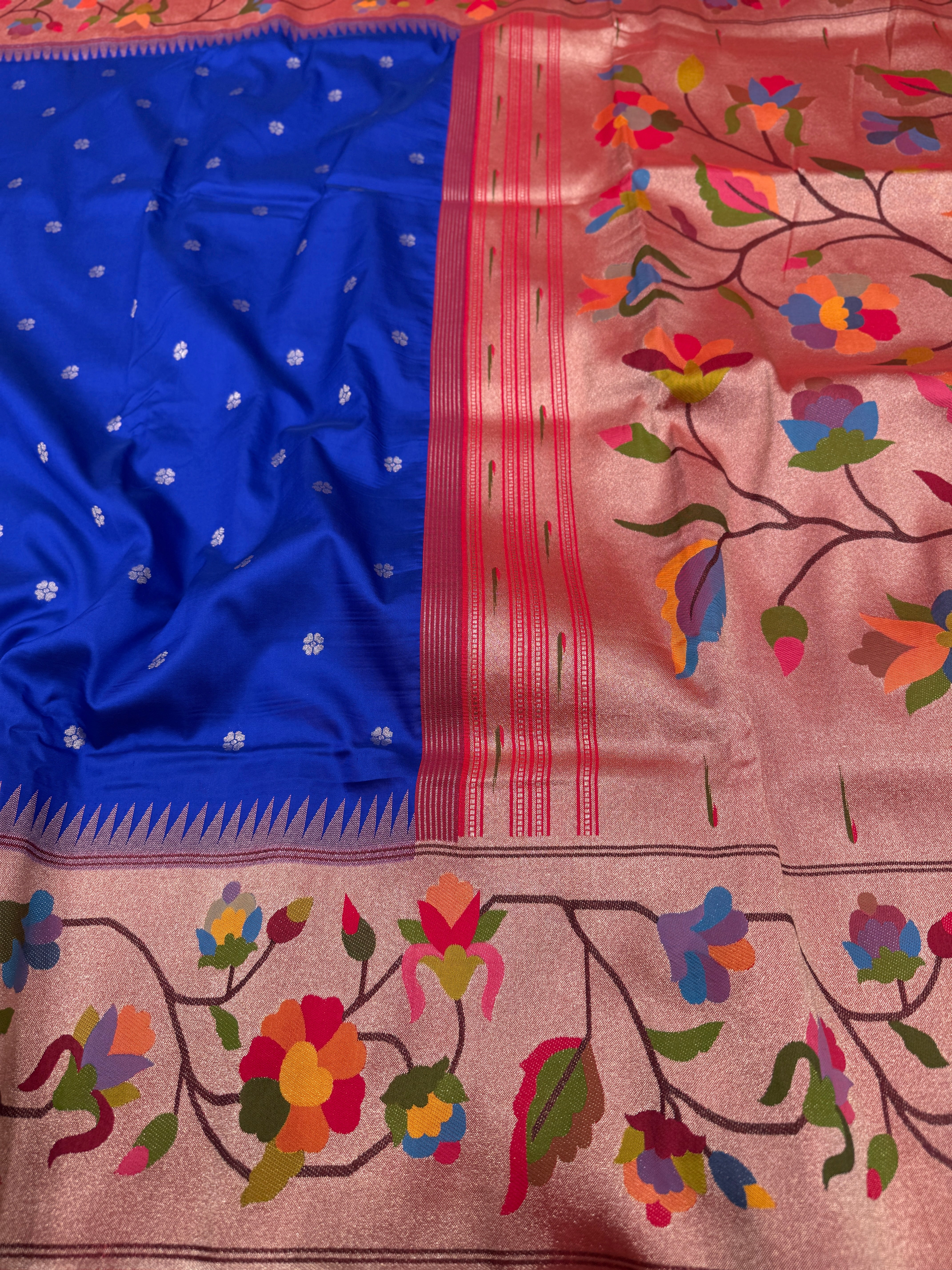 Royal Blue Floral Border Paithani Silk Saree