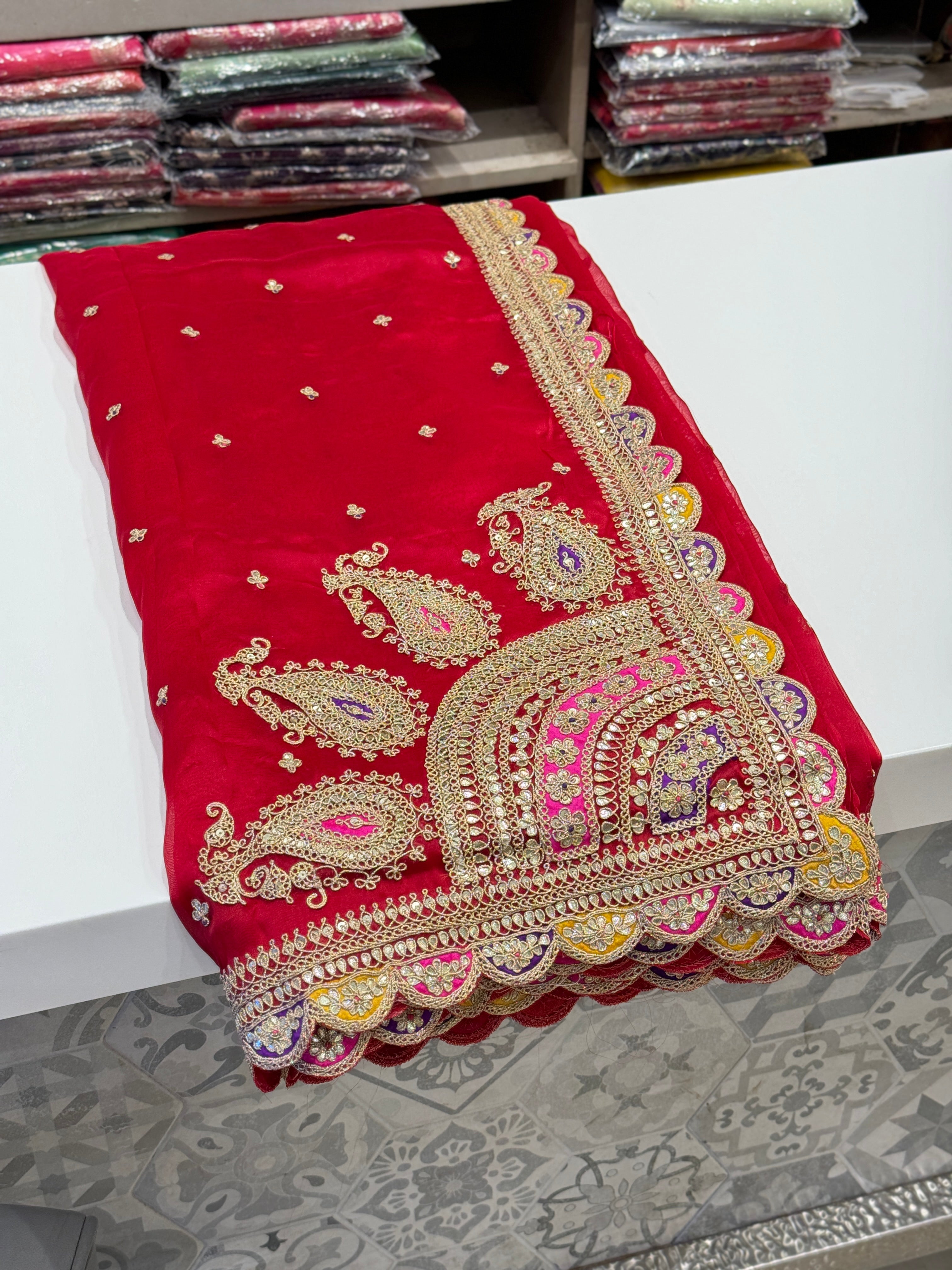 Red Organza Dori Gotapatti Saree