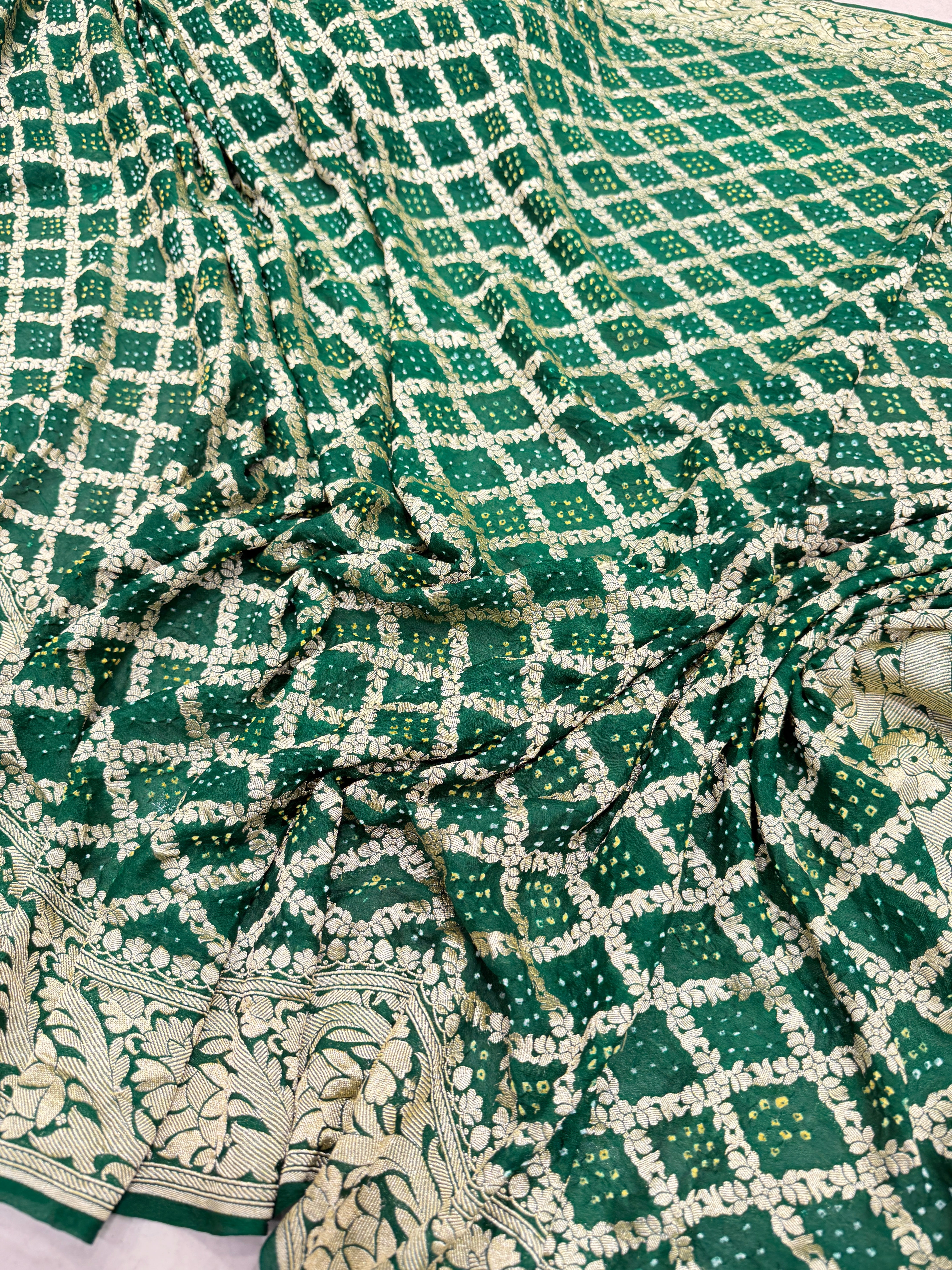Bottle Green Bandhej Bandhini Saree