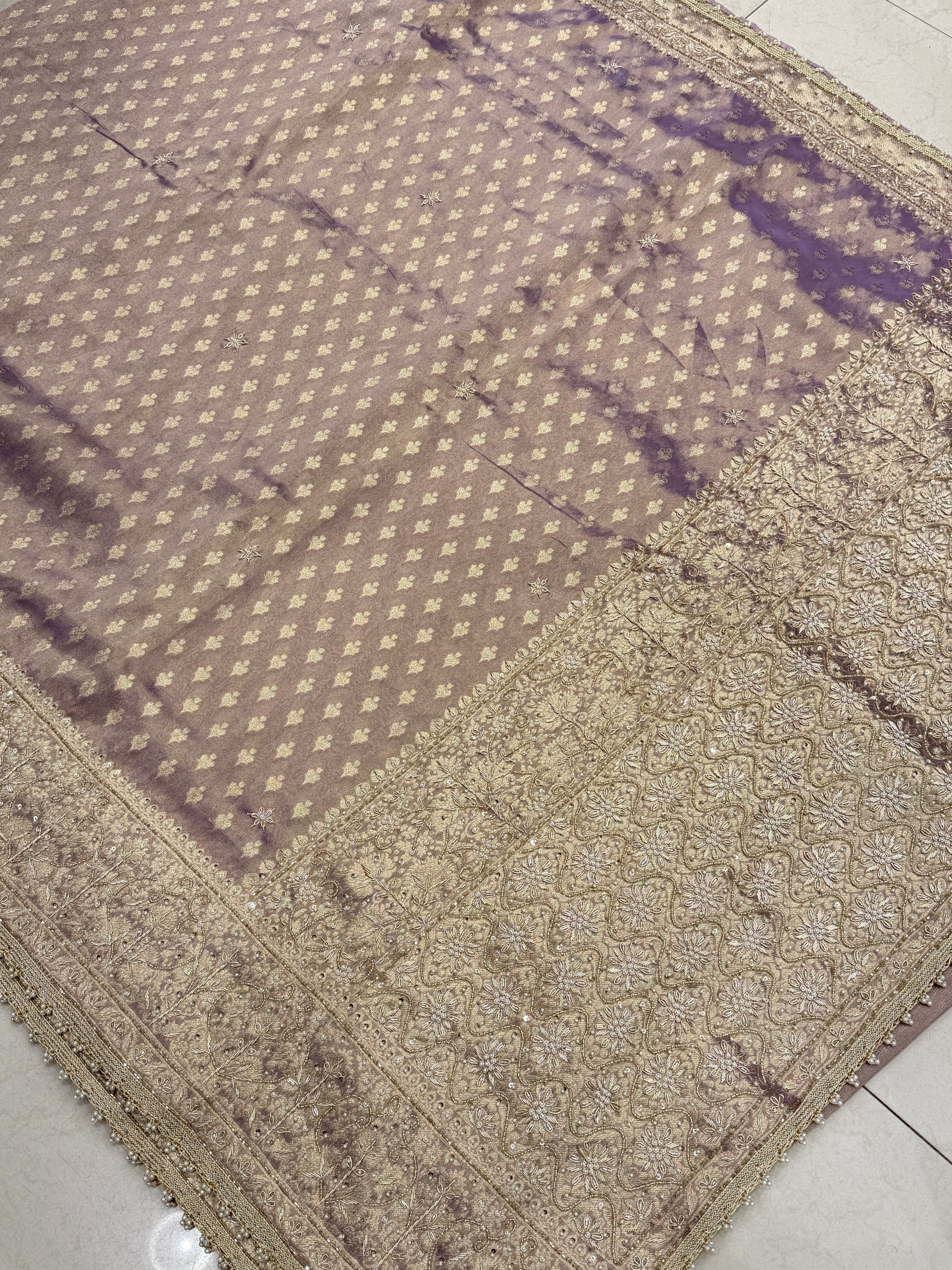 Purple Tissue Banarasi Buttis Zardosi Embroidery Saree