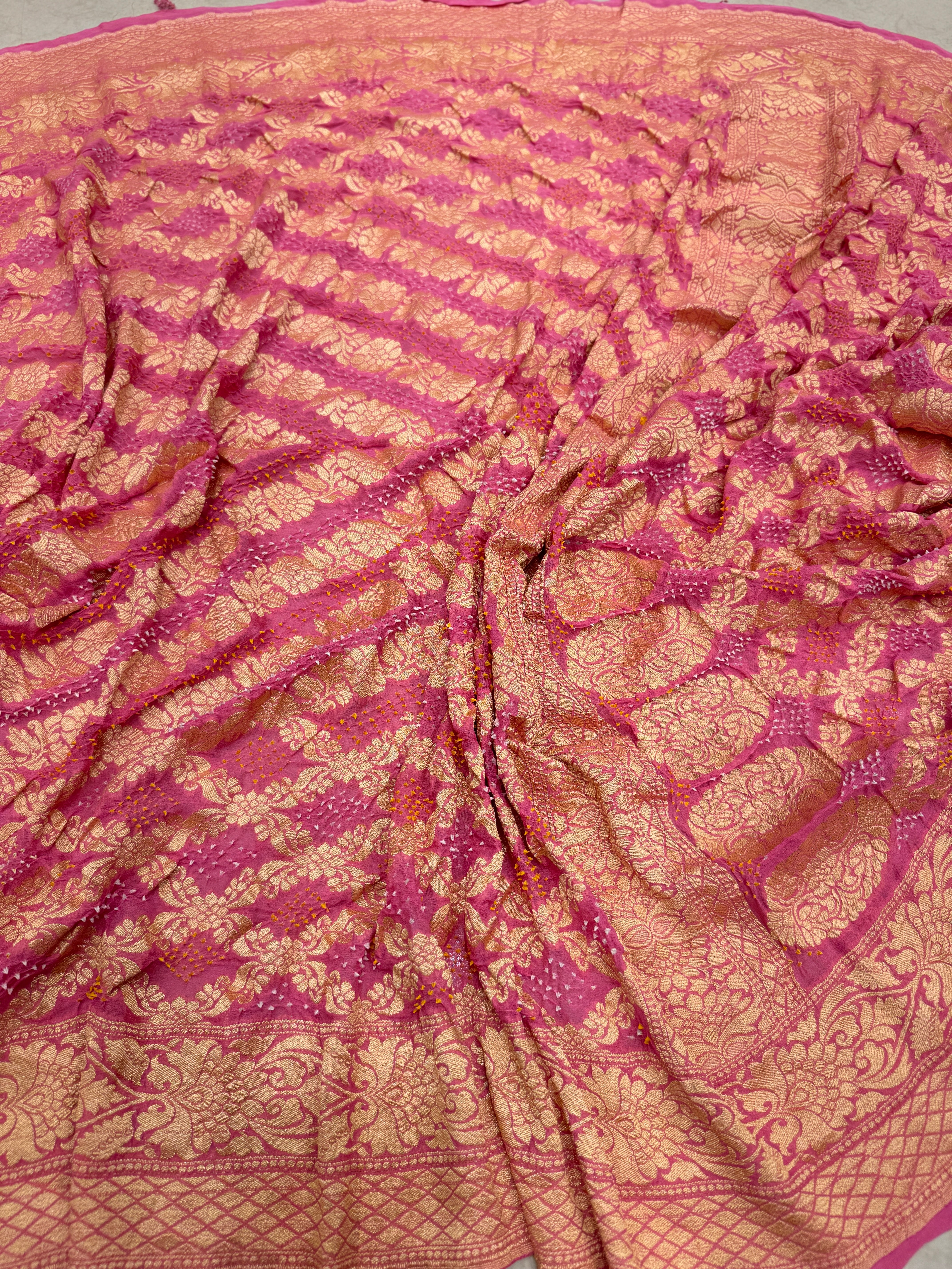 Light Pink Bandhej Bandhini Saree