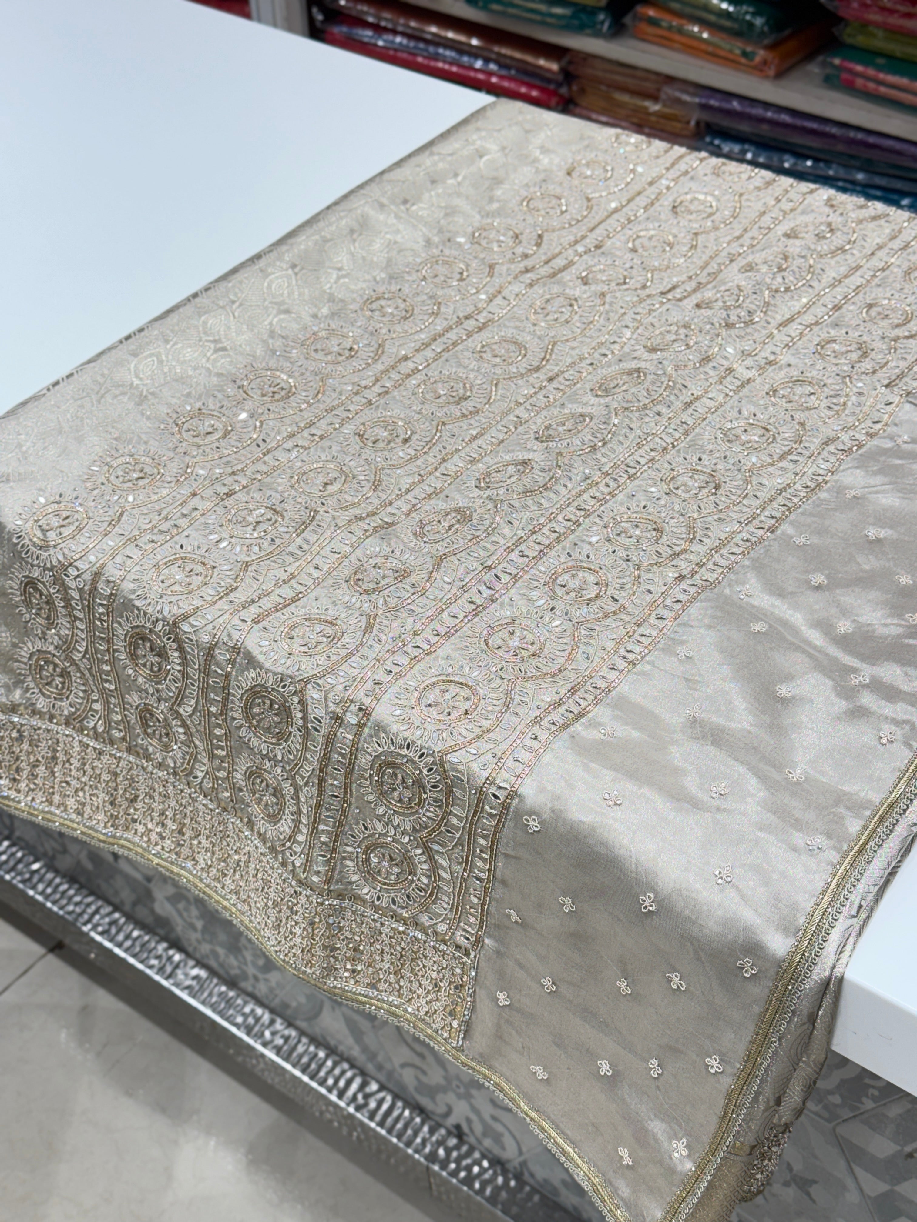 Silver Tissue Kanjivaram Contemporary Hand Embroidery Saree