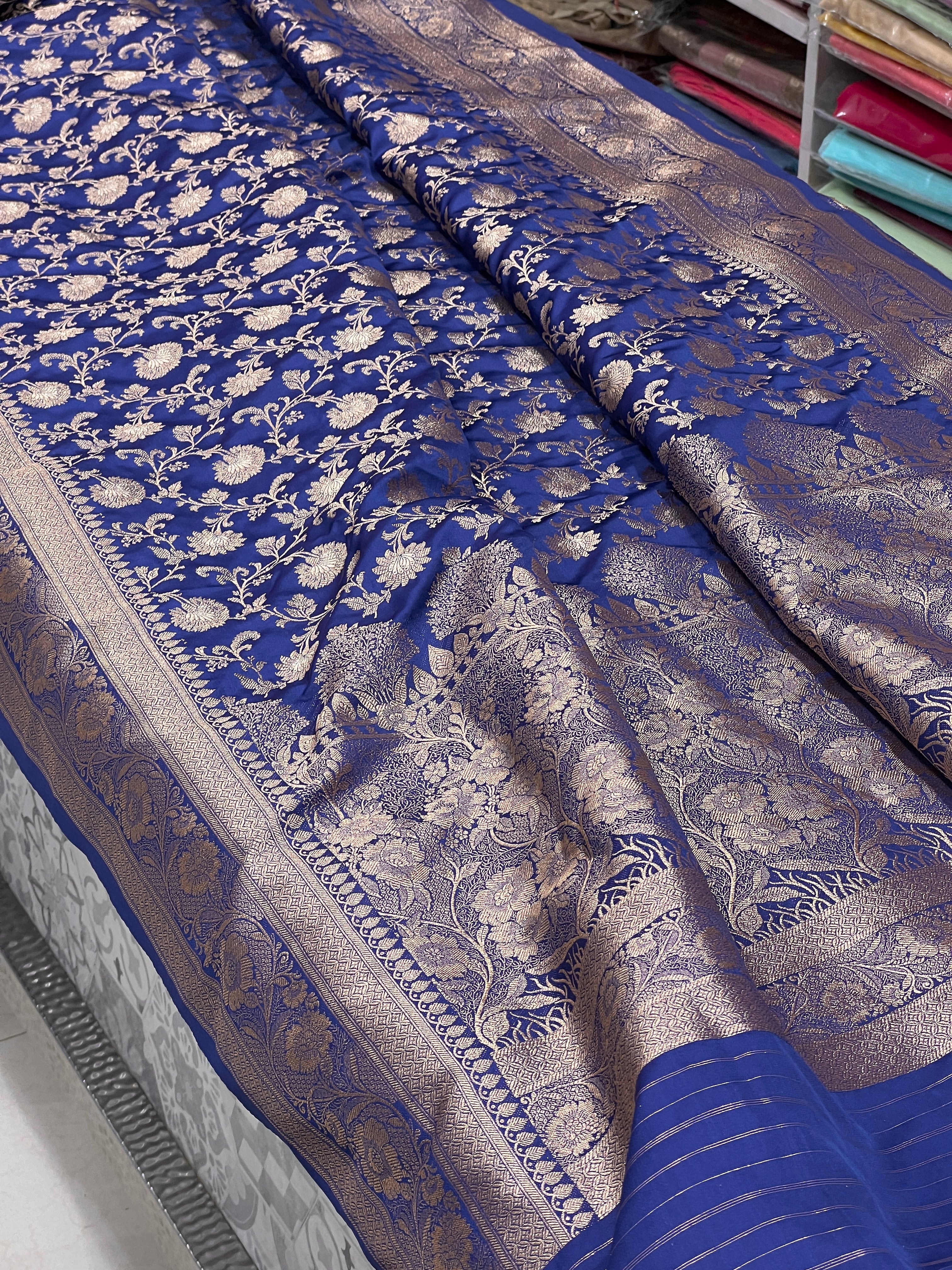 Blue Banarasi Silk Small Jaal Saree