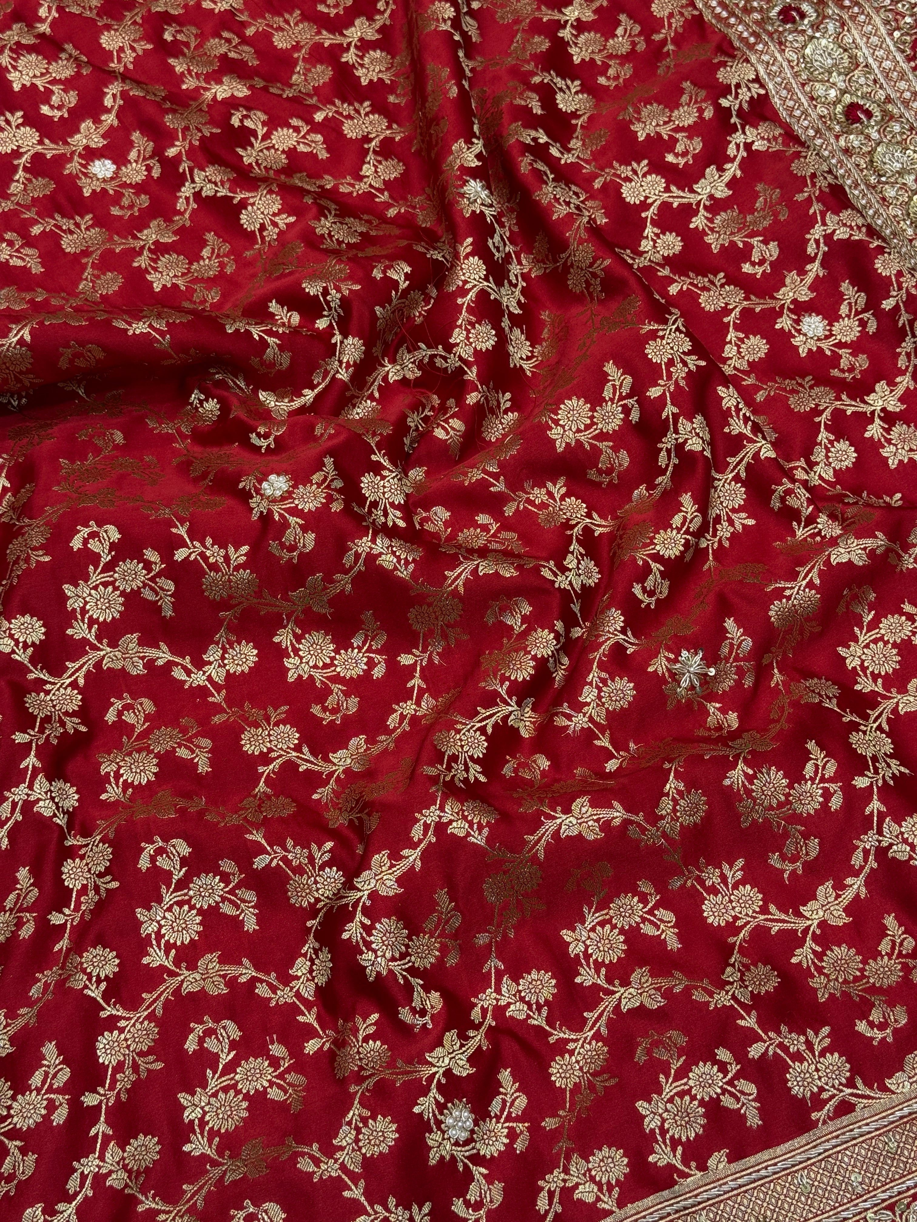 Maroon Banarasi Heart Border Resham 2.0 Zardozi Hand Embroidery Saree