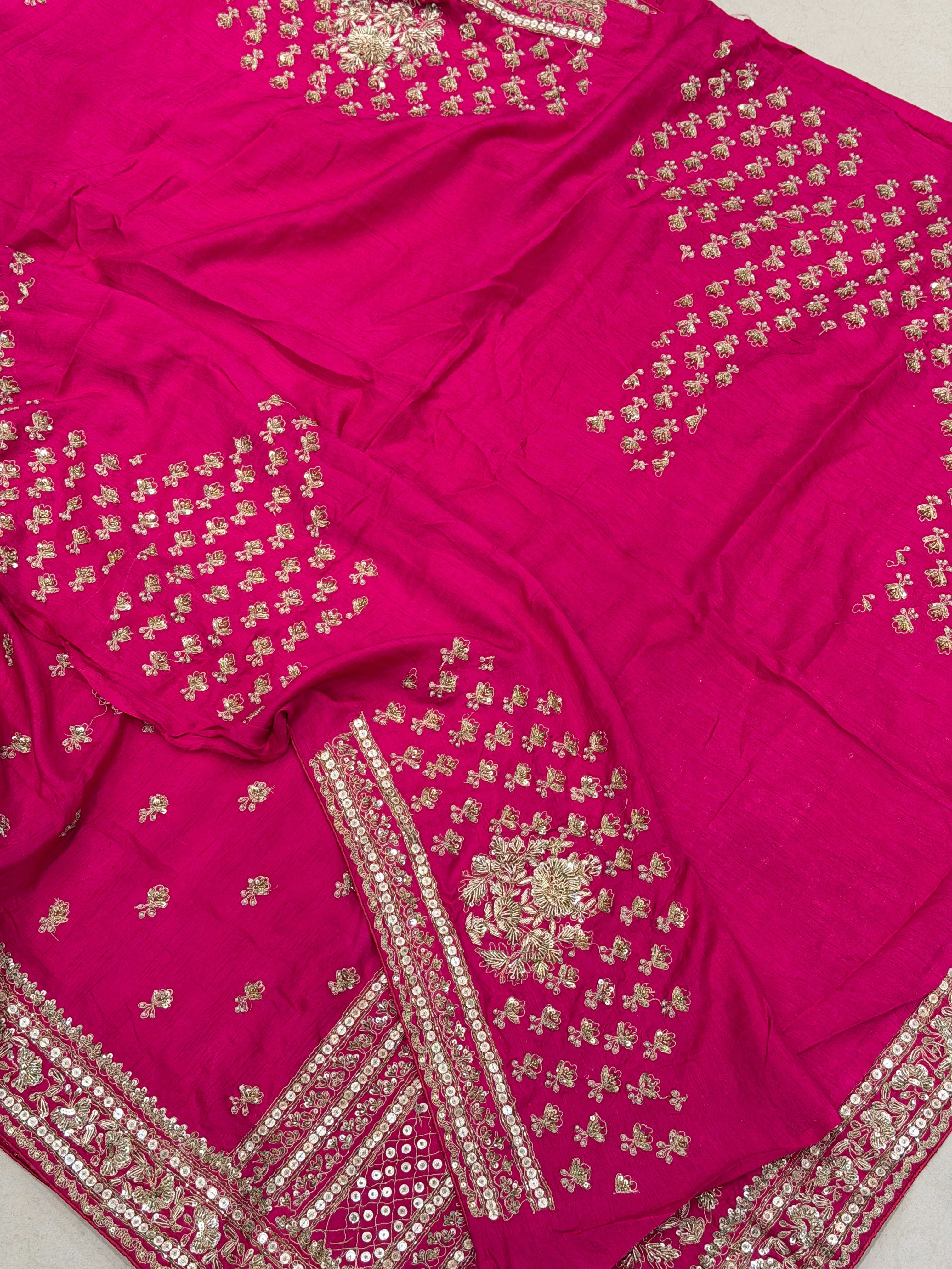 Rani Sabyasachi Inspired Marodi Embroidery Pure Silk Butti Saree