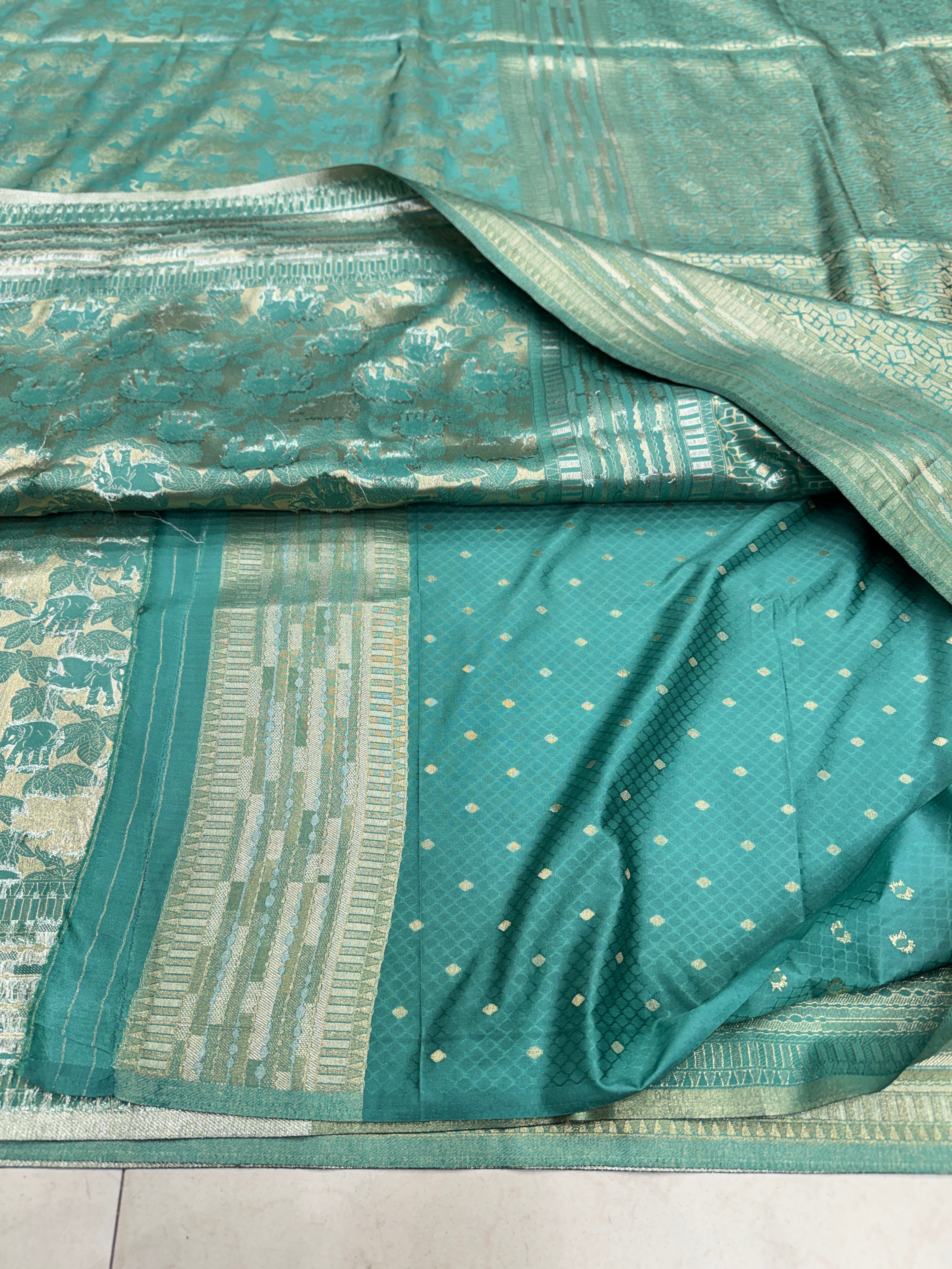 Sage Green Banarasi Soft Silk Semi Elephant Motif Saree
